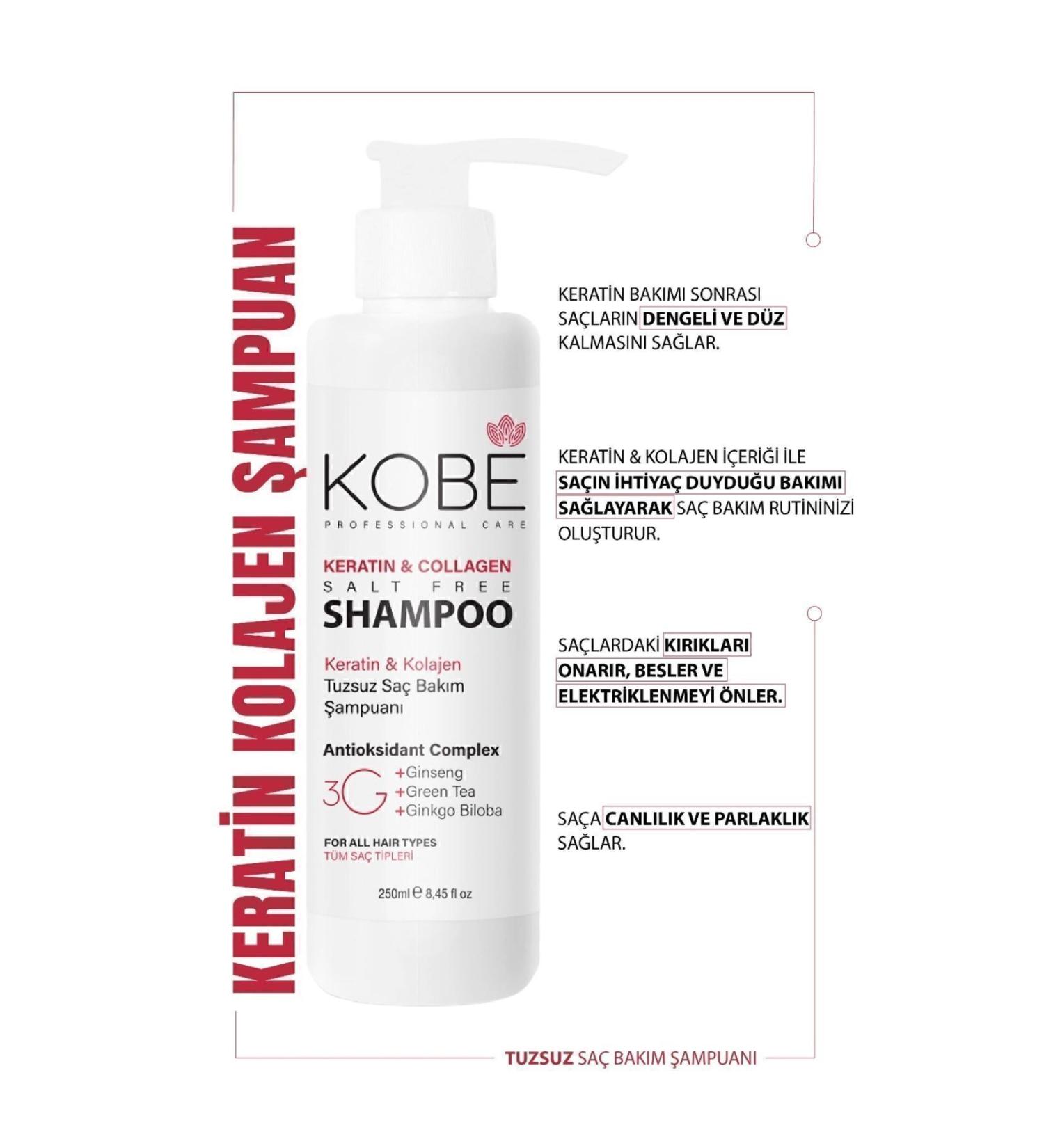 KOBE Salt-Free Keratin Collagen Hair Care Shampoo 250 ML - Buy Online on GoSupps.com