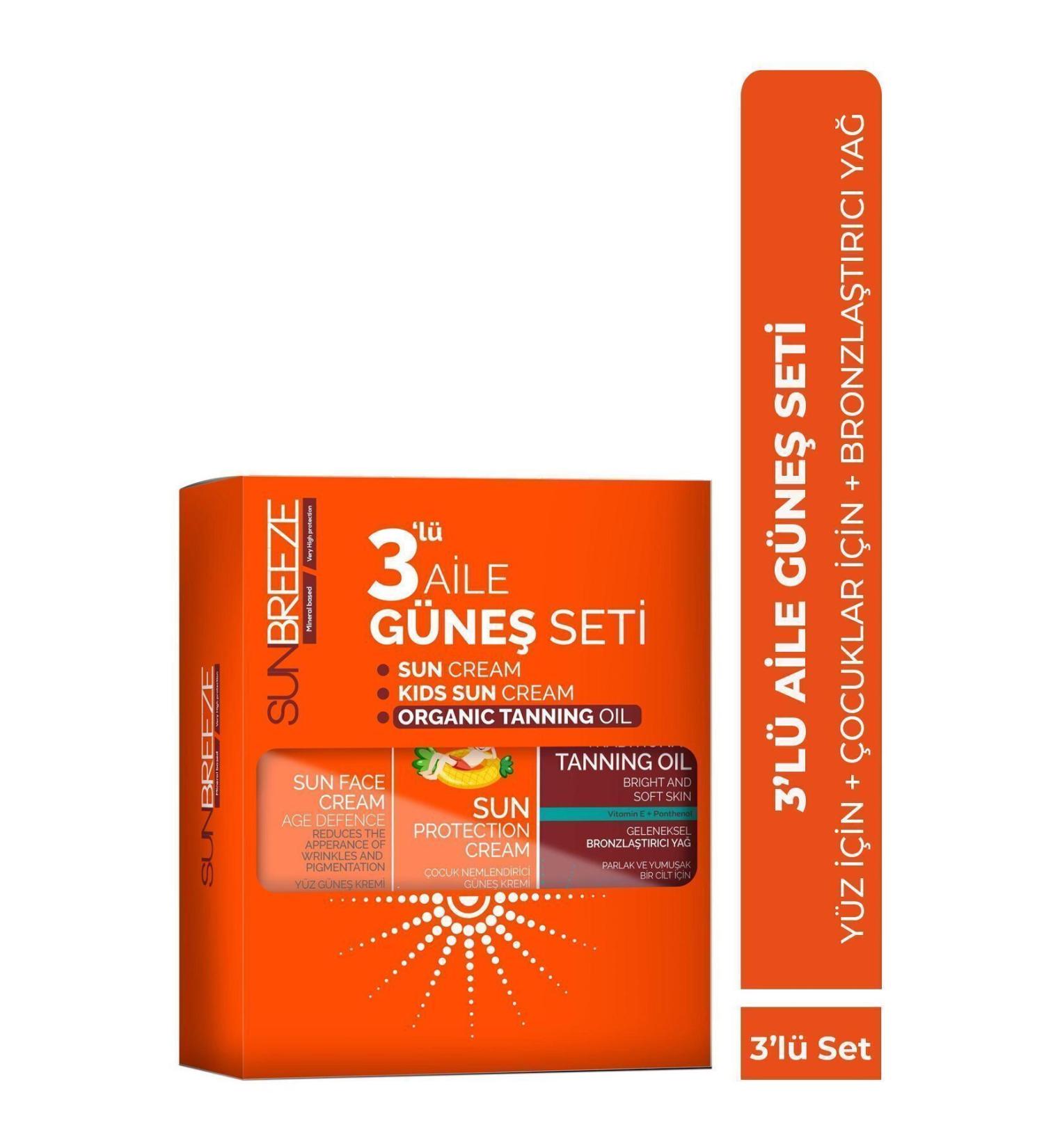 SUN BREEZE 3-Piece Family Sun Set 50+SPF Face Sunscreen 50+SPF Children's Sunscreen 0 SPF Bronzing Oil