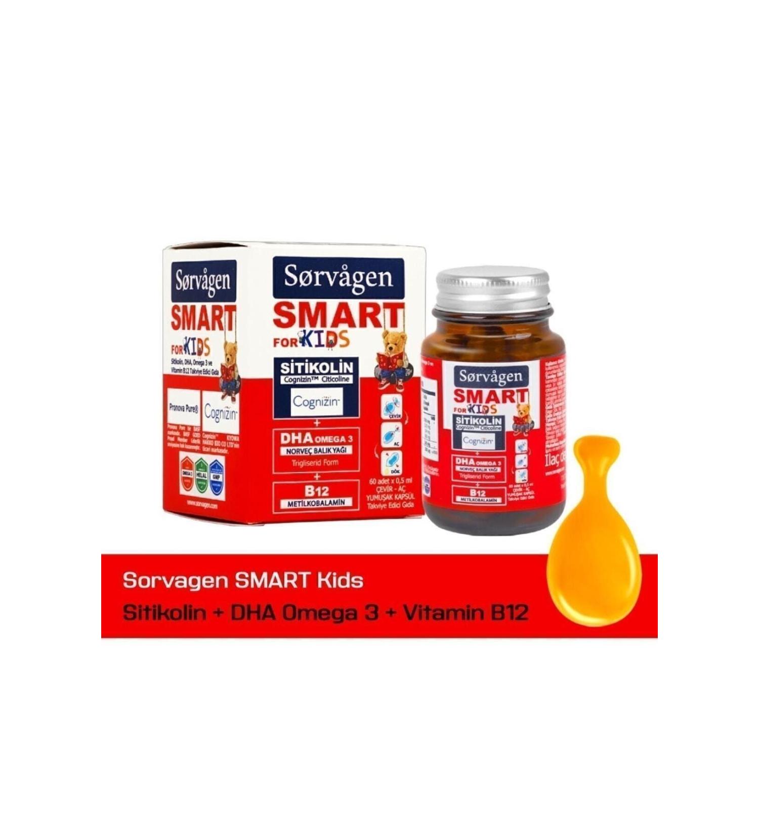 Sorvagen Smart Kids Citicoline Dha Omega 3 Norwegian Fish Oil B12 60 Capsules - Buy Online on GoSupps.com