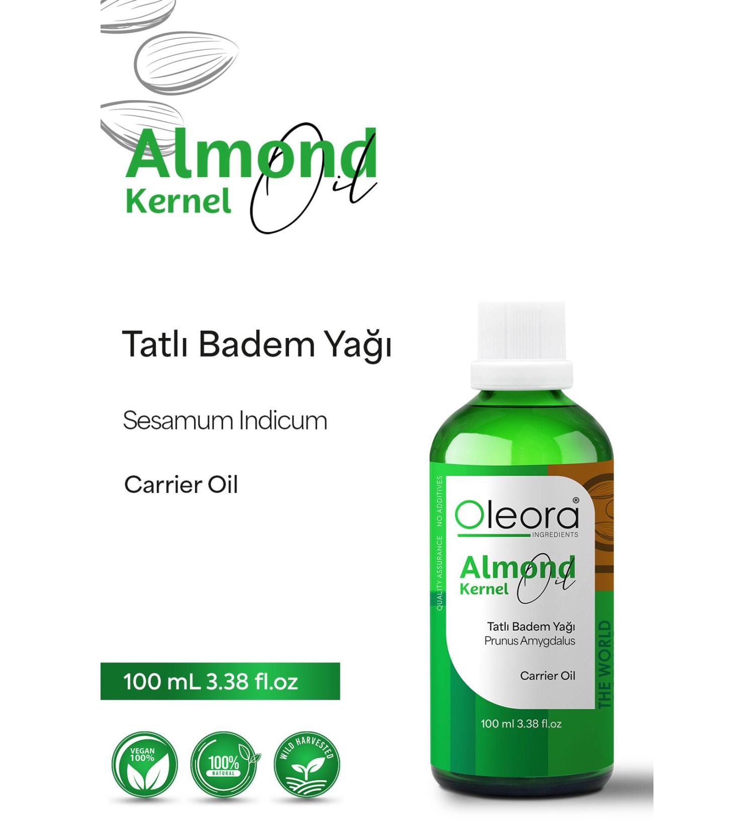 Oleora Sweet Almond Oil Pure Undiluted Fixed Oil (Kernel Almond Oil) Undiluted Pure 100 mL