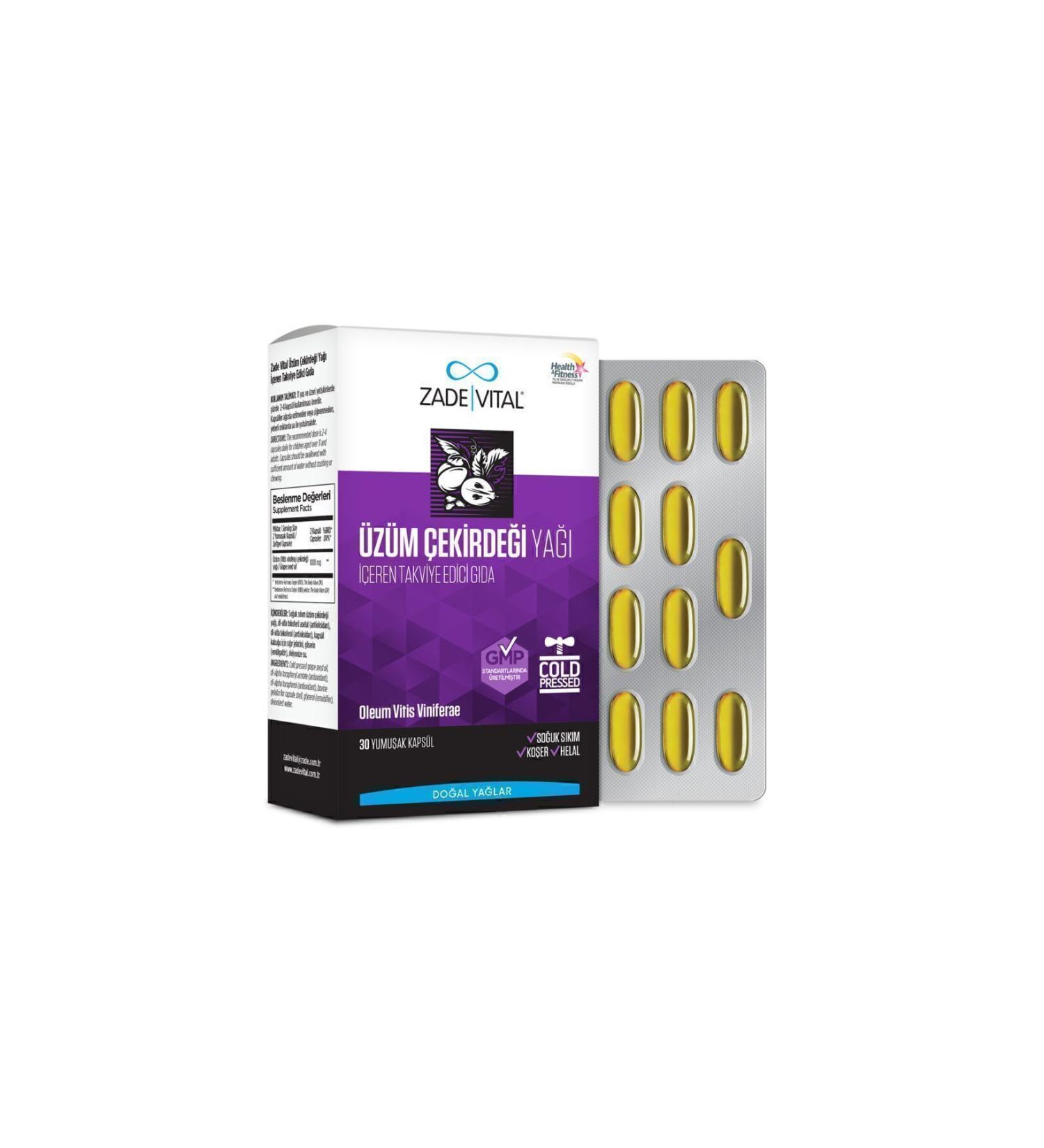Zade Vital Grape Seed Oil Blister 30 Capsules - Buy Online on GoSupps.com