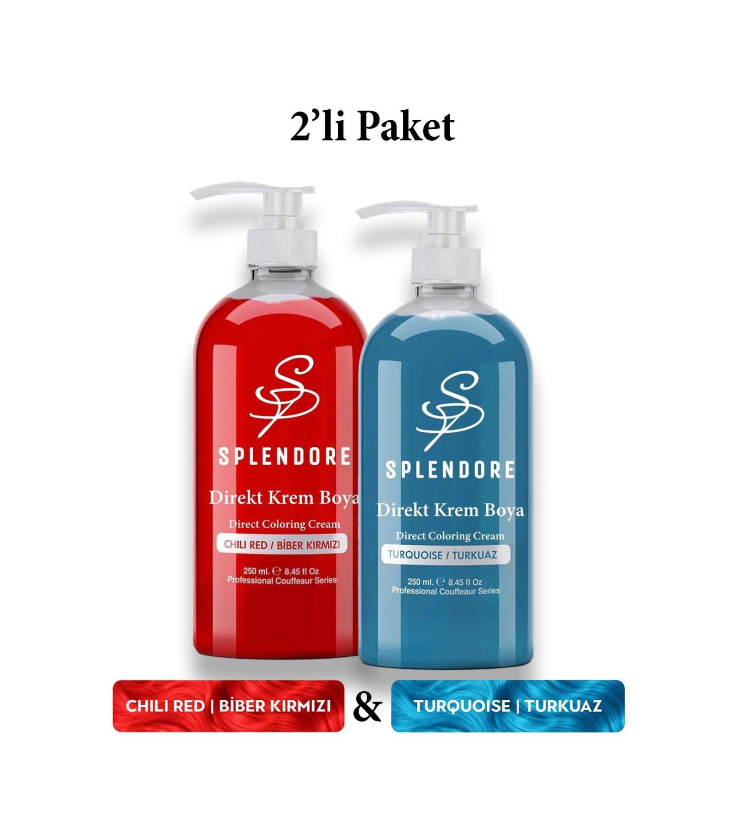 Splendore Red & Turquoise Color Hair Dye 250ML Set of 2