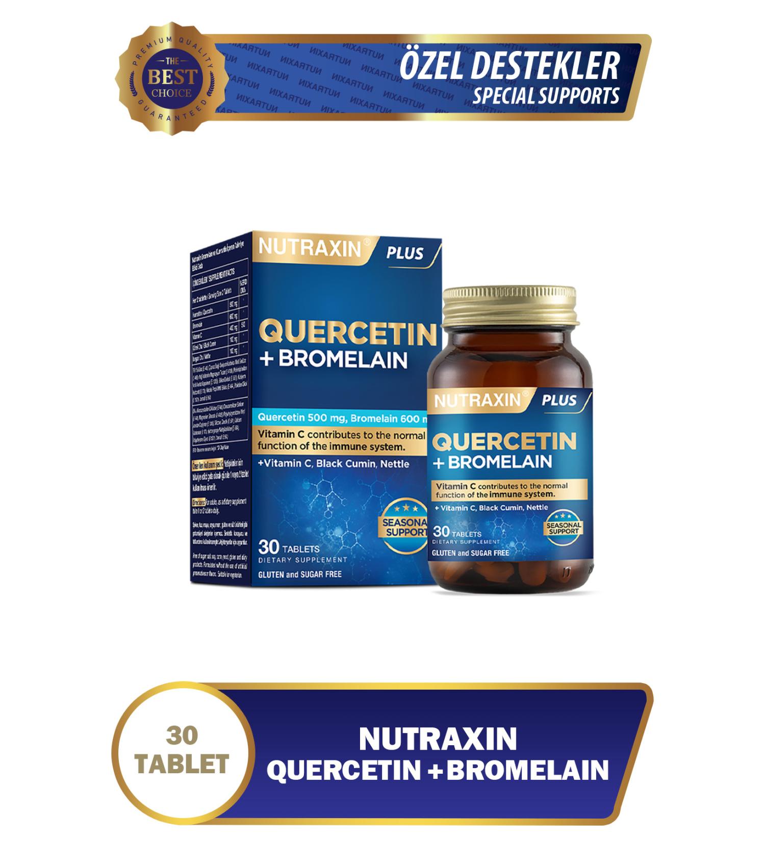 Nutraxin Quercetin Bromelain 30 Tablets - Quercetin Bromelain Black Cumin Vitamin C Nettle - Buy Online on GoSupps.com
