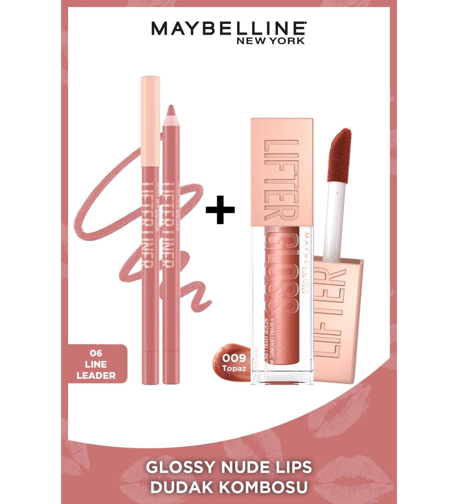 Maybelline New York Glossy Nude Lips Lifter Liner 06 Line Leader Lip Pencil + Lifter Gloss 009 Topaz Lip Gloss - Buy Online on GoSupps.com