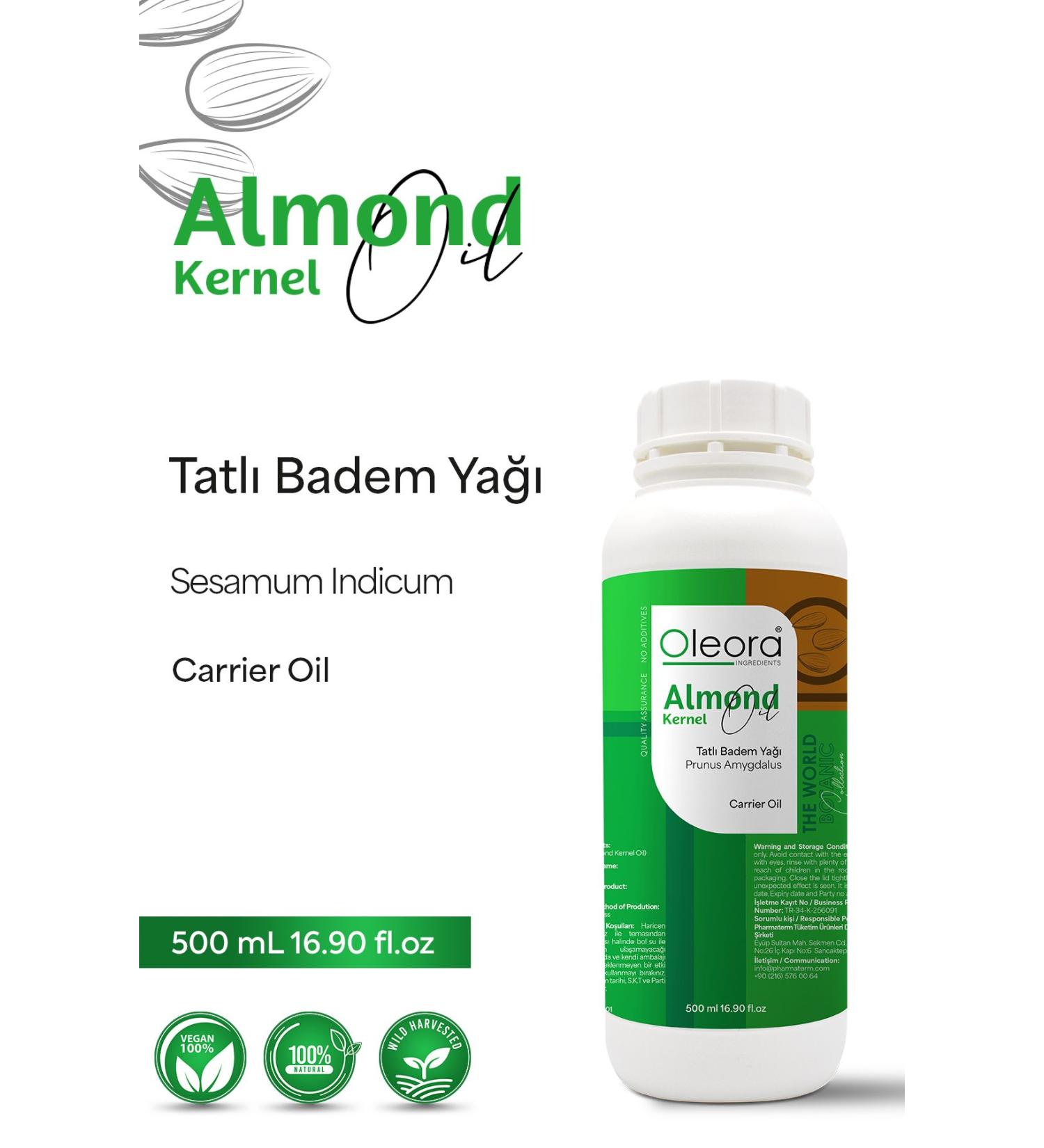 Oleora Sweet Almond Oil Pure Undiluted Fixed Oil (Kernel Almond Oil) Undiluted Pure 500 mL