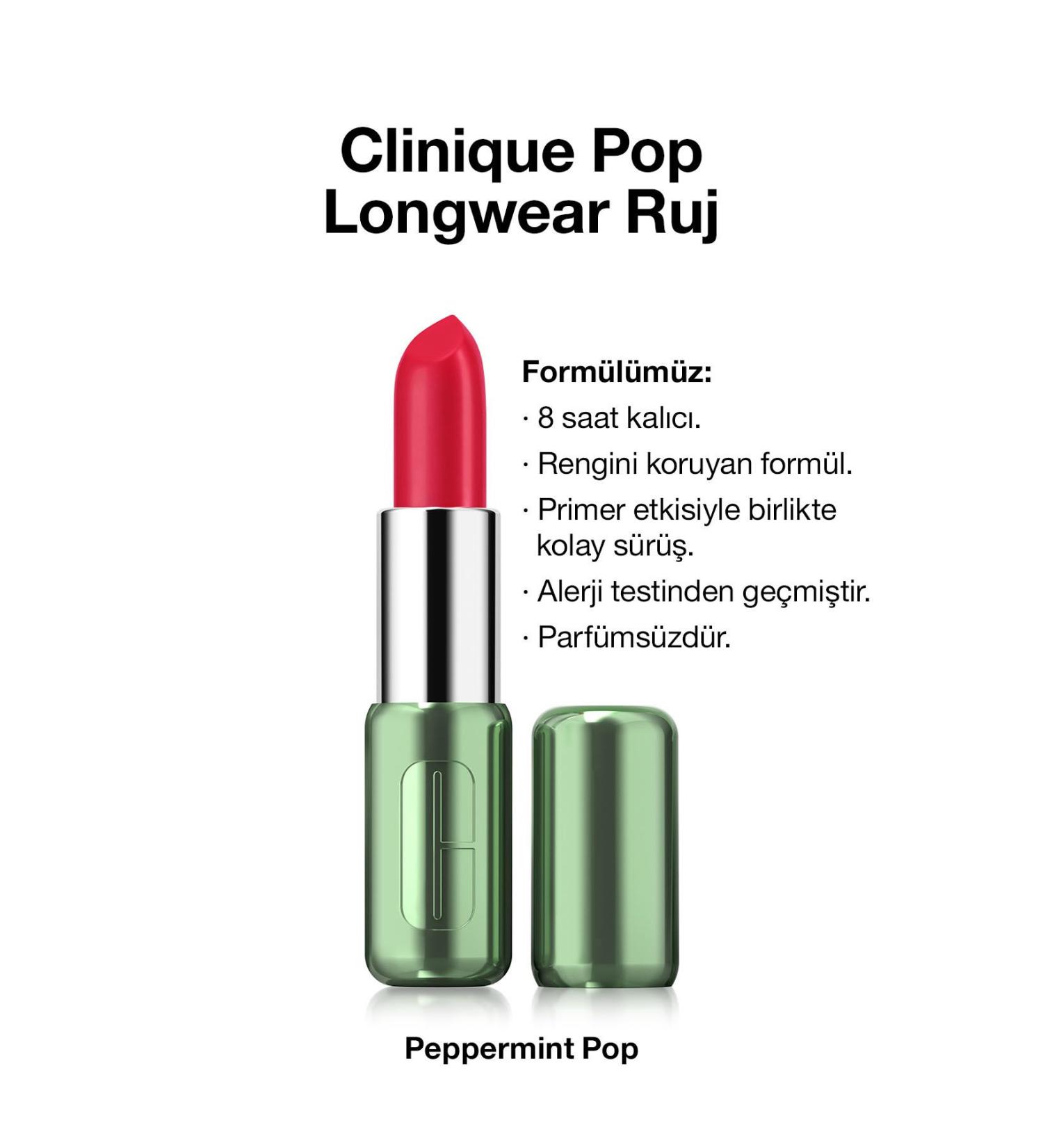Clinique Pop Longwear Lipstick - Color: Peppermint Pop - Satin Finish - Buy Online on GoSupps.com