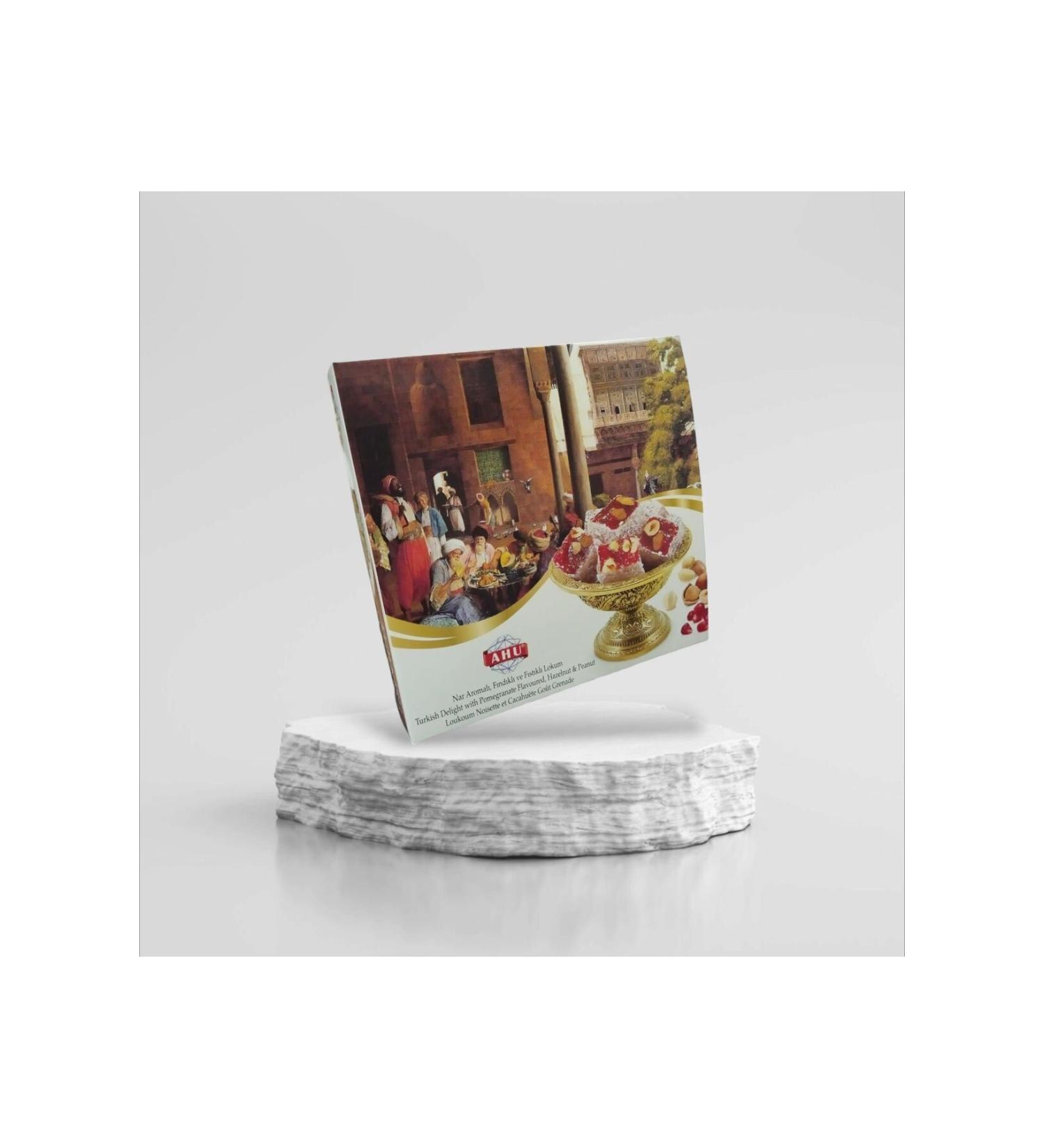 AHU Pomegranate Flavored Hazelnut and Pistachio Turkish Delight - 250 gr