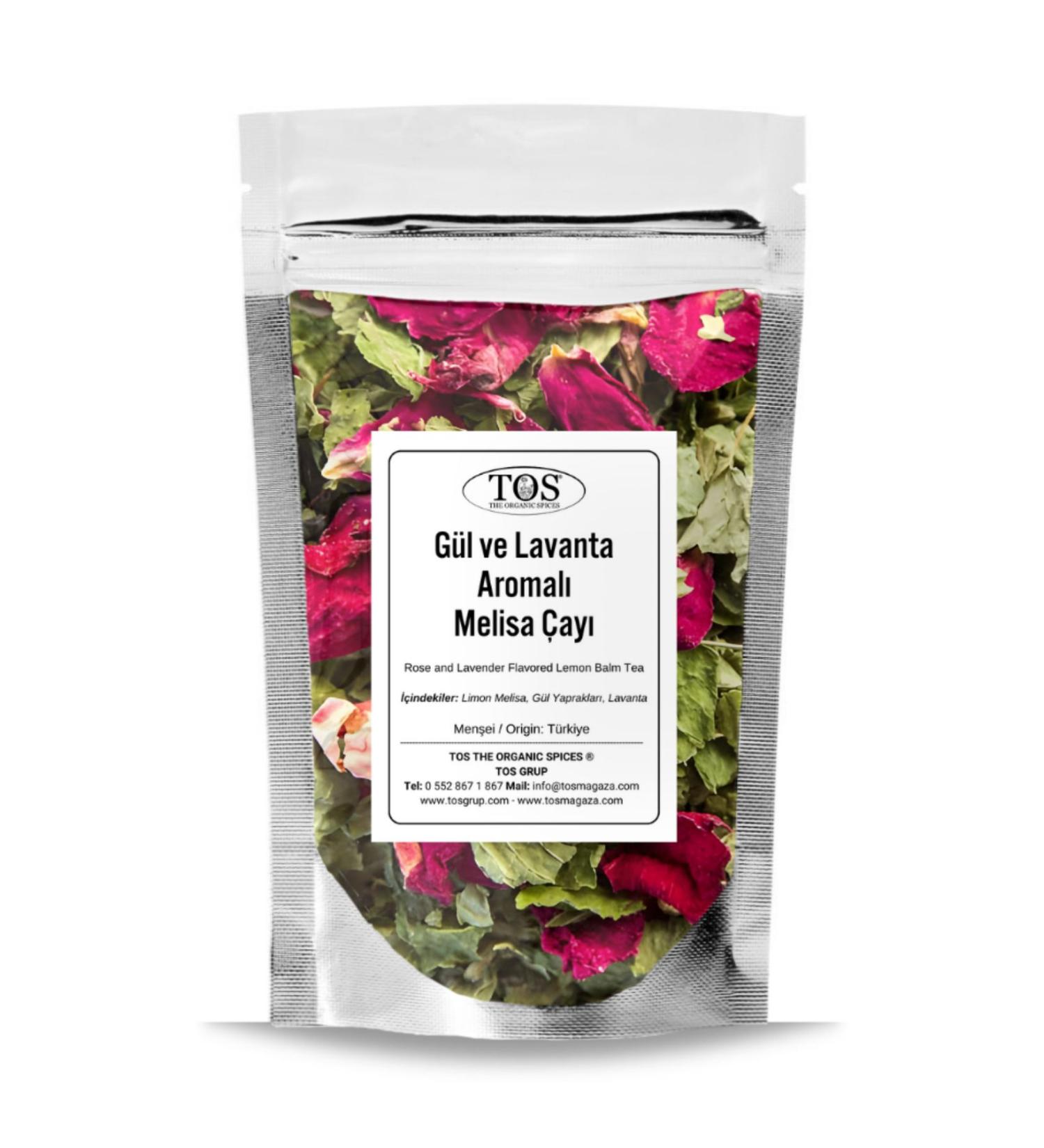 TOS The Organic Spices Rose and Lavender Flavored Lemon Balm Tea 100 gr (1st Quality)