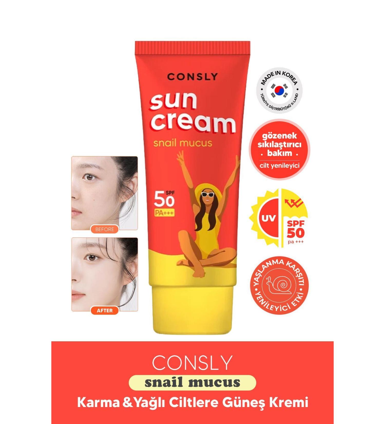 CONSLY Snail Mucus Extract SPF 50 + PA +++ Sun Cream Consly Snail Mucus Sun Cream 50 ml - Buy Online on GoSupps.com