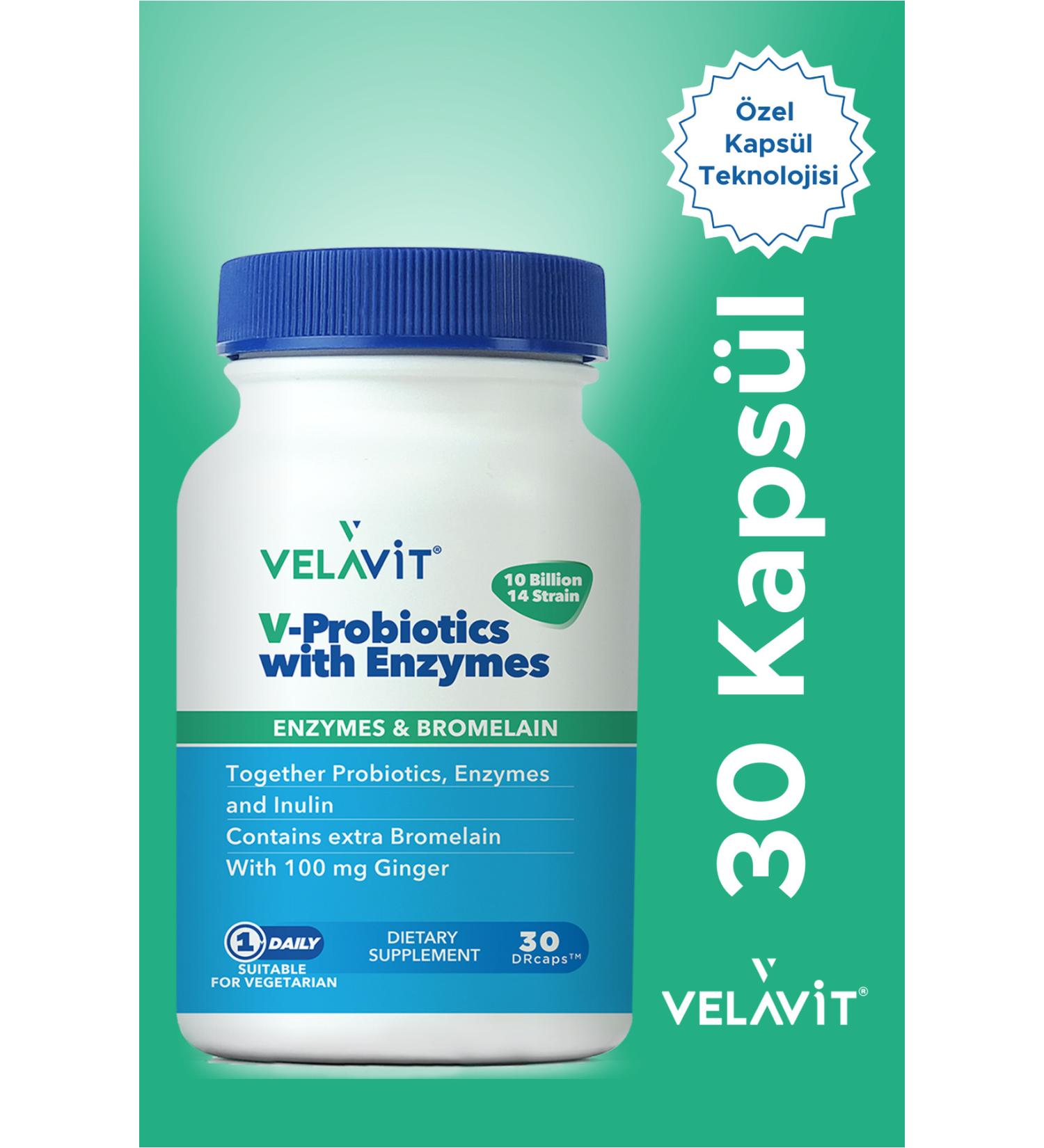 Velavit V-Probiotics with Enzymes Food Supplement 30 Capsules - Buy Online on GoSupps.com