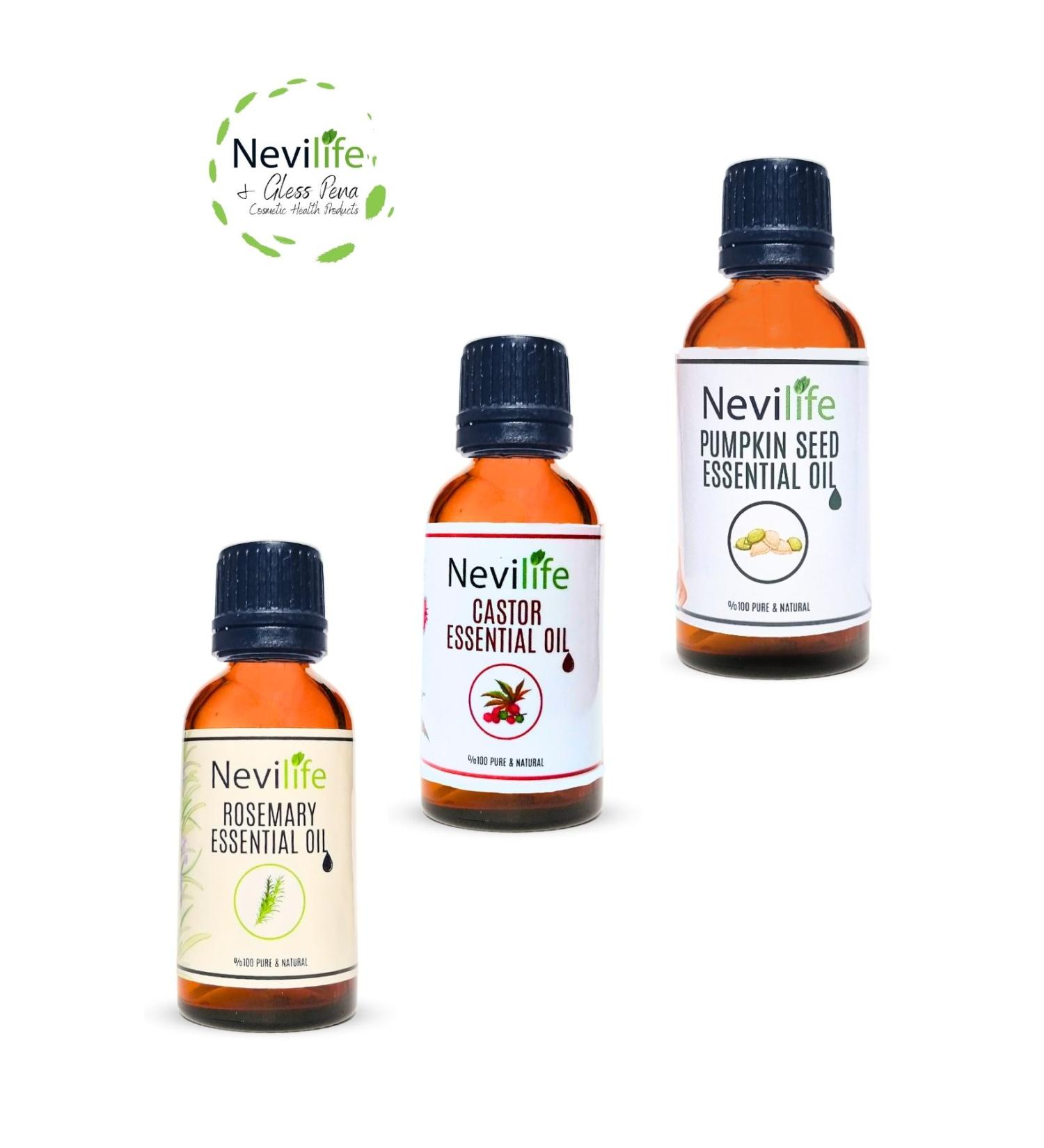 nevilife 3-pack Hair and Skin Care Oils Rosemary Oil 20 ml Pumpkin Seed Oil 20 ml Castor Oil 20 ml