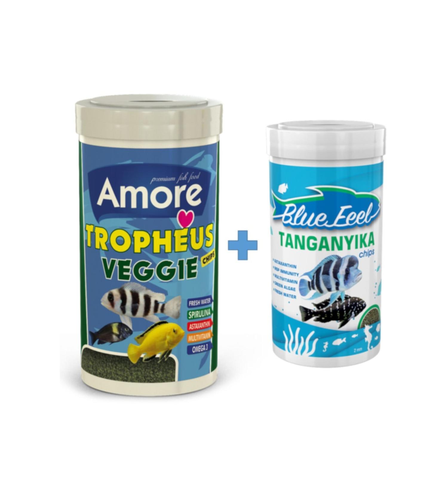 AMORE Tropheus Veggie 1000ml + Bluefeel Tanganyika Chips 250 ml Box