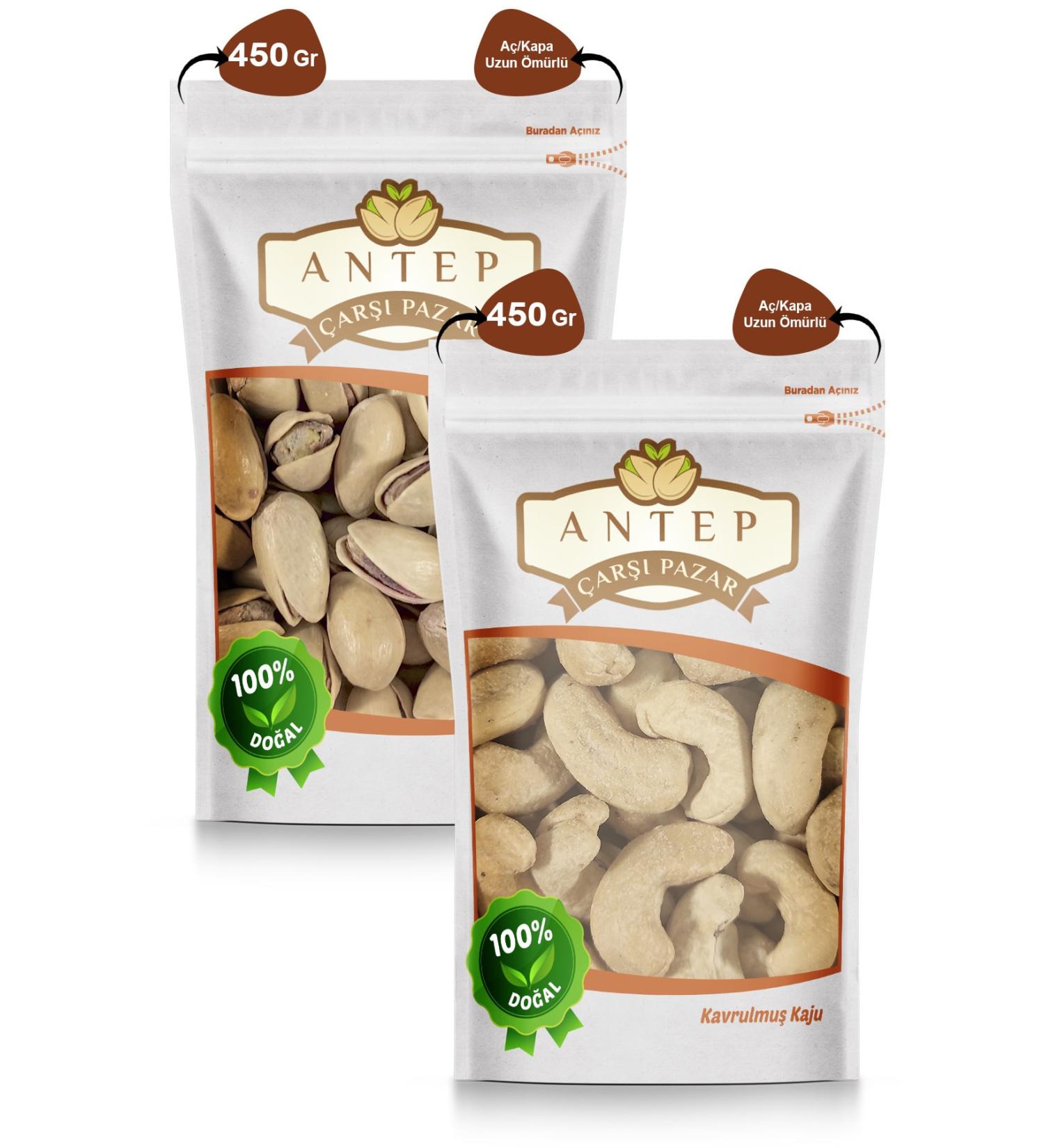 Antep Bazaar Roasted Jumbo Cashew 450 Gr. | Main Cracked Siirt Pistachios 450 Gr. - Buy Online on GoSupps.com
