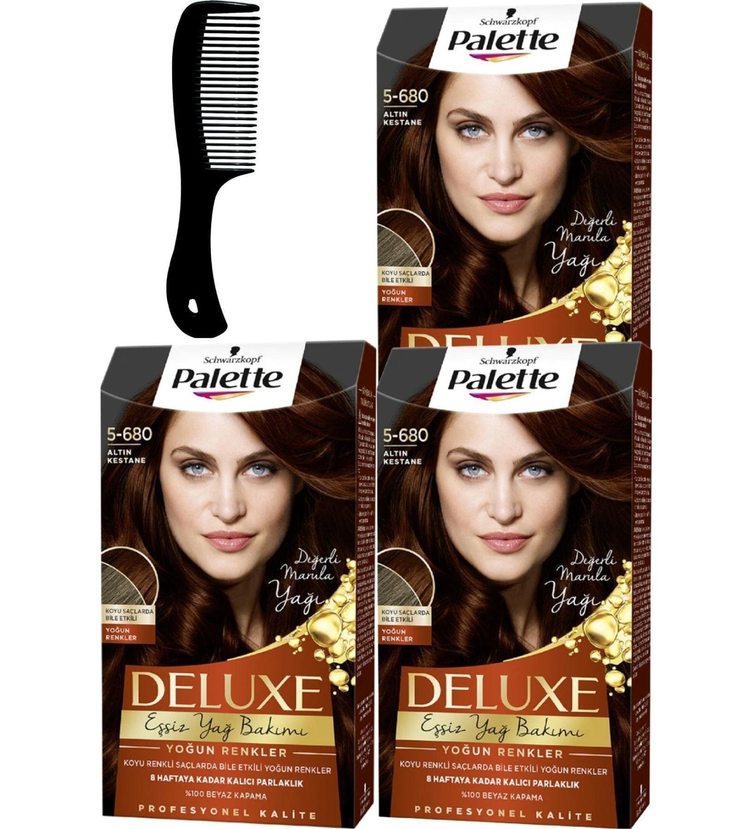 Palette Deluxe Intense Colors Hair Dye 5-680 Golden Chestnut X 3 Pieces + Hair Opening Comb - Buy Online on GoSupps.com