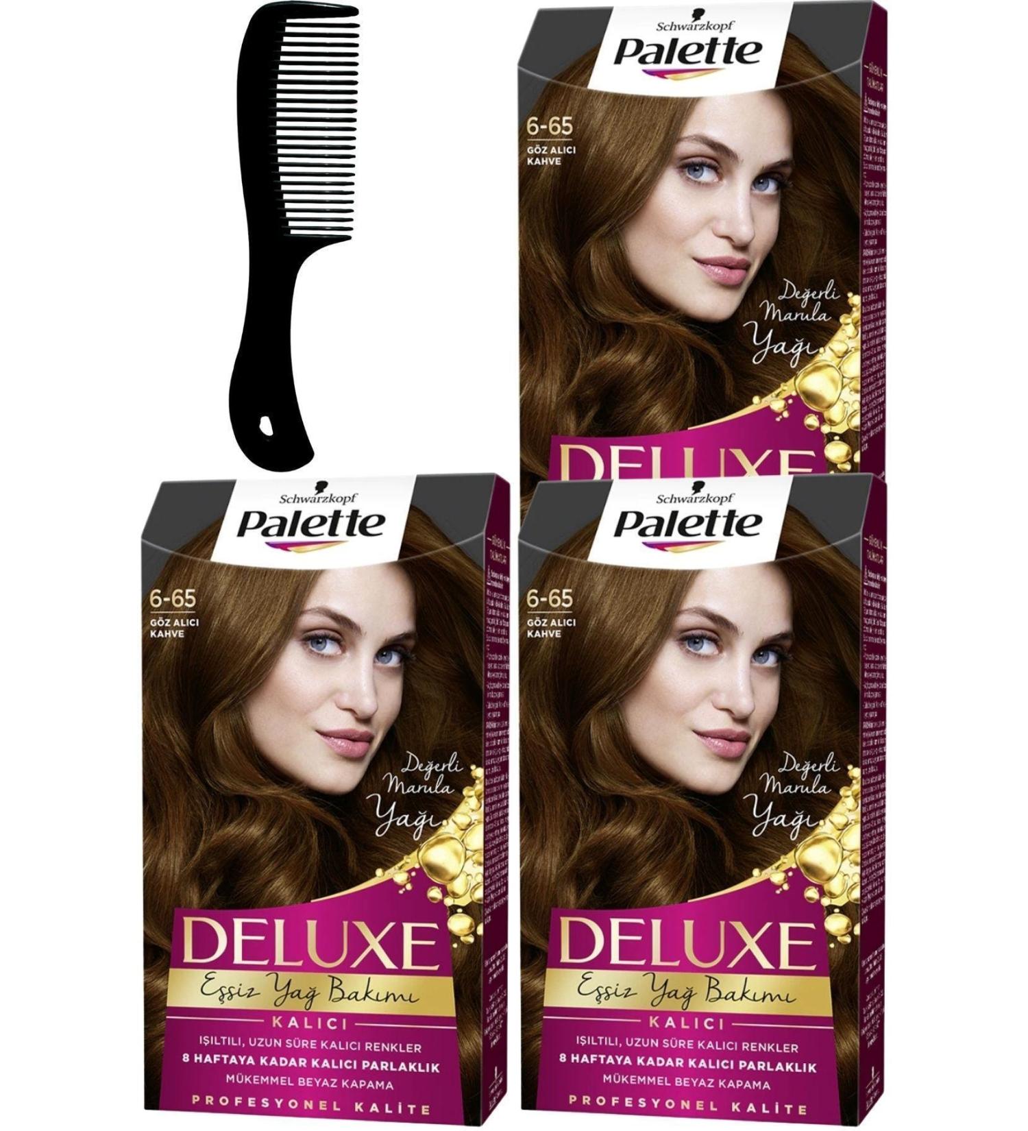 Palette Deluxe Hair Dye 6-65 Glamorous Brown X 3 Pieces + Hair Opening Comb