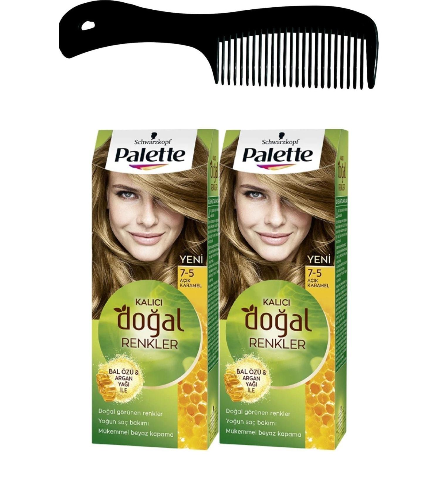 Palette Permanent Natural Colors Hair Dye 7-5 Light Caramel X 2 Pieces + Hair Opening Comb - Buy Online on GoSupps.com