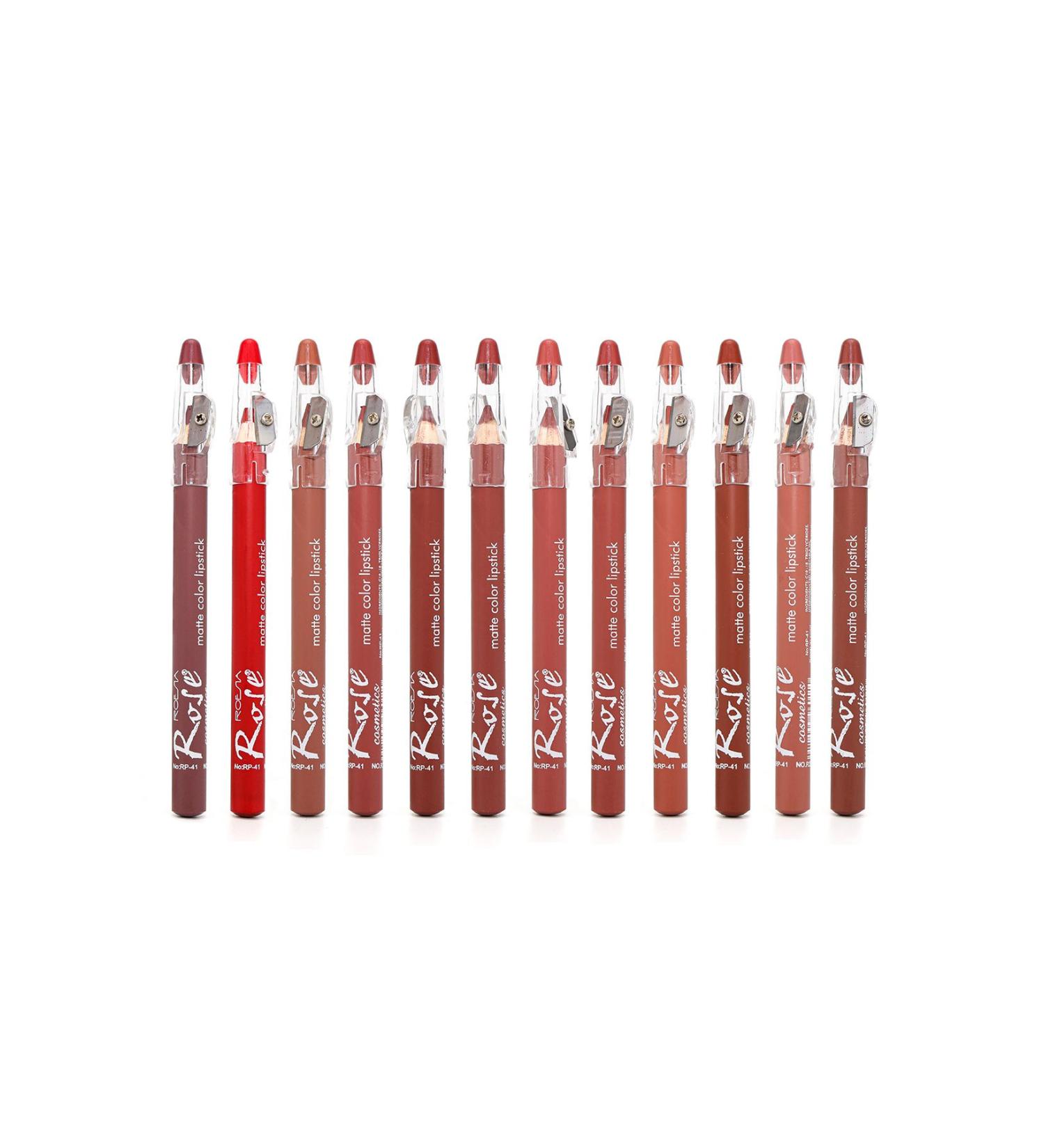 Roesia Rose Cosmetics Rose 12-Piece Thick Matte Lip Pencil Set with Sharpener - Buy Online on GoSupps.com