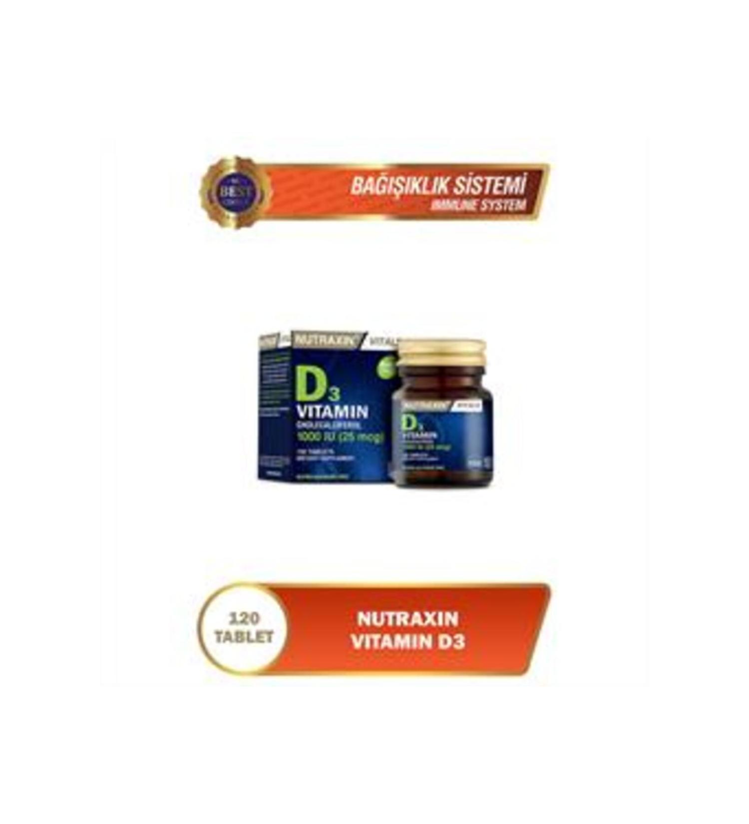 Nutraxin Vitamin D3 1000 IU Vitamin D3 Containing Supplementary Food 120 Tablets