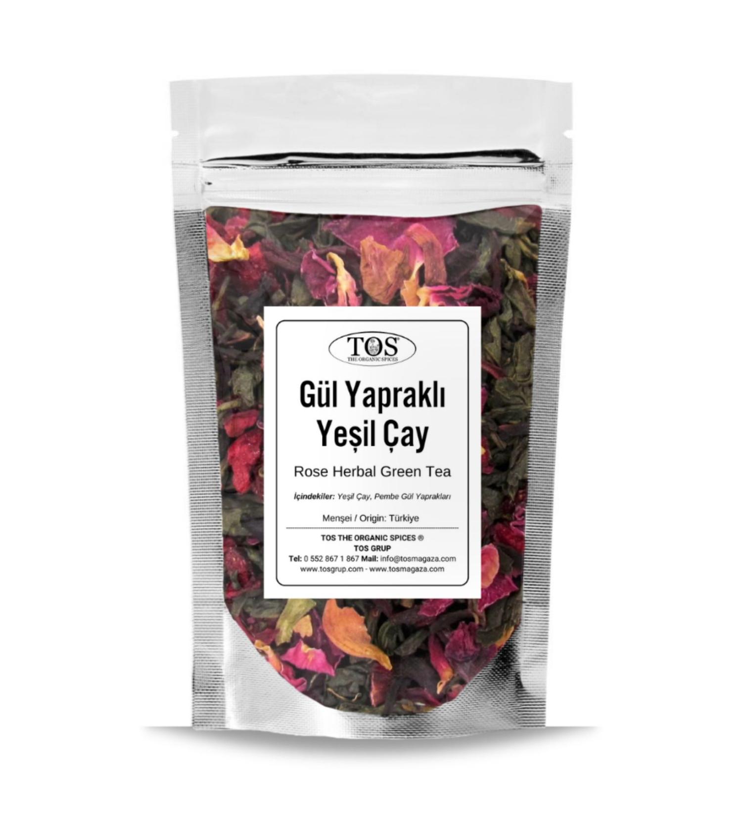 TOS The Organic Spices Rose Petal Green Tea 100 gr (1st Quality) Rose Petal Green Tea