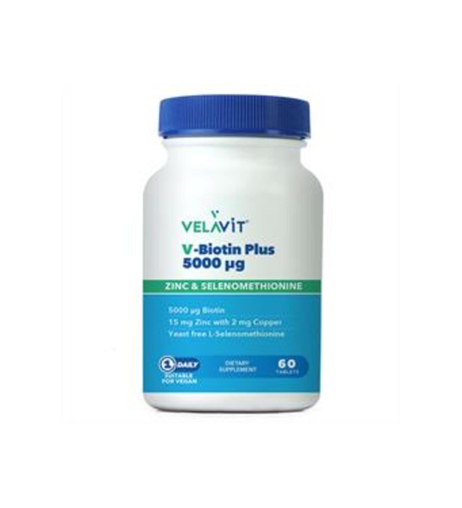NOVAFACE STD Velavit V-Biotin Plus 5000mcg Food Supplement 60 Tablets (SINGLE)