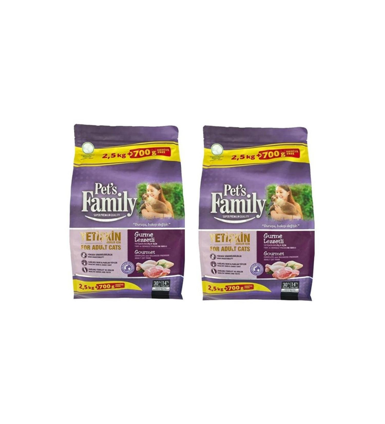 Pets Family Premium Gourmet Delicious Adult Cat Food 3200 gr x 2 Packages (Total 6400 gr)