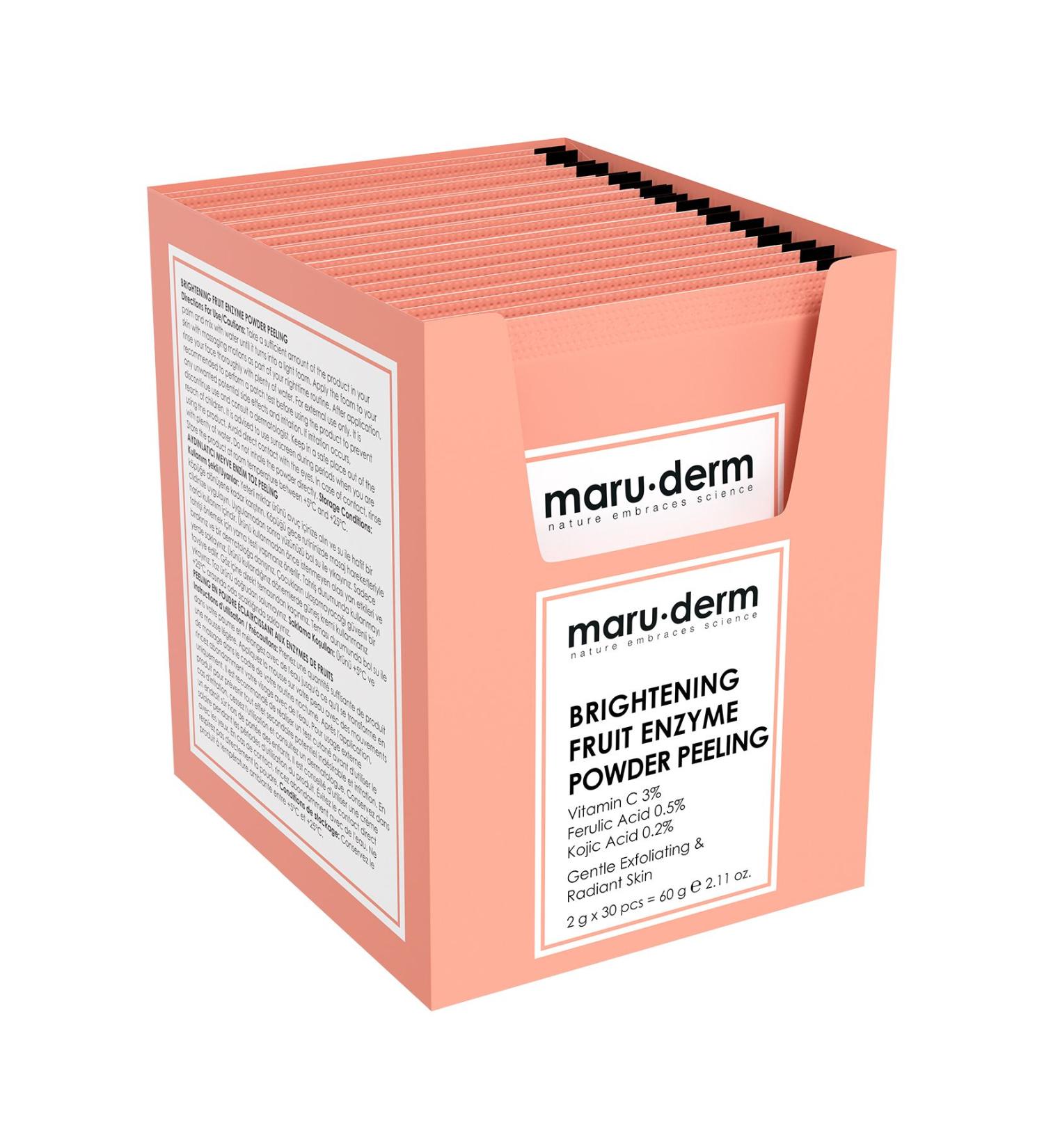 Maru.Derm Brightening Fruit Enzyme Powder Peeling 60 GR (Vitamin C 3% + Ferulic Acid 0.5% + Kojic Acid 0.2%) - Buy Online on GoSupps.com