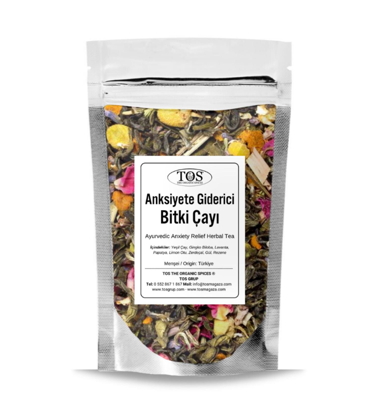 TOS The Organic Spices Ayurvedic Anxiety Relief Herbal Tea 100 gr (1st Quality) Ayurvedic Anxiety Relief Herbal Tea