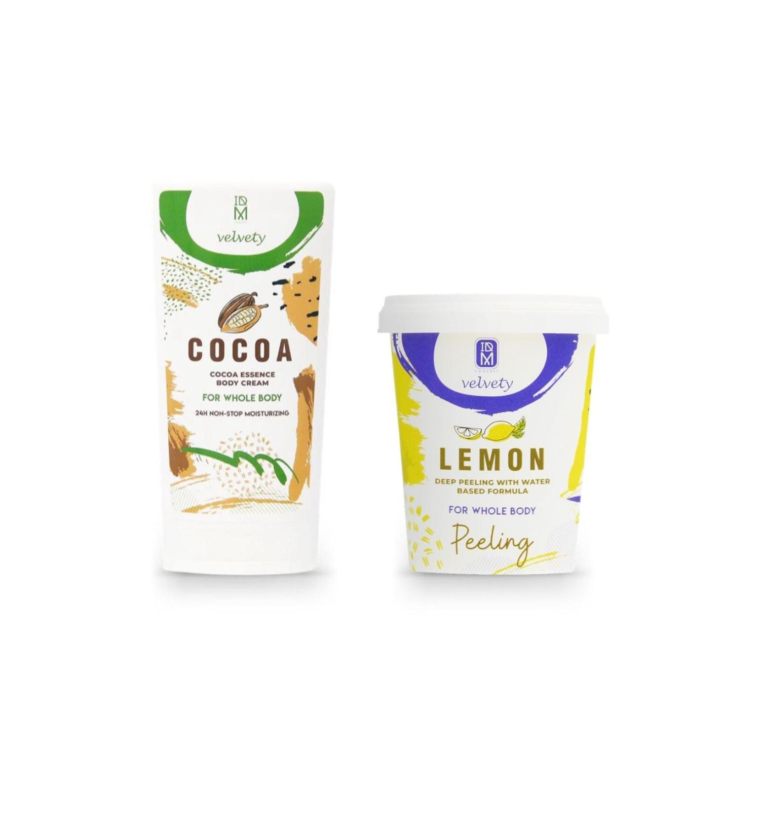 IDM CONCEPT VELVETY Cocoa Body Cream 250 Ml and Lemon Body Peeling 400 Ml