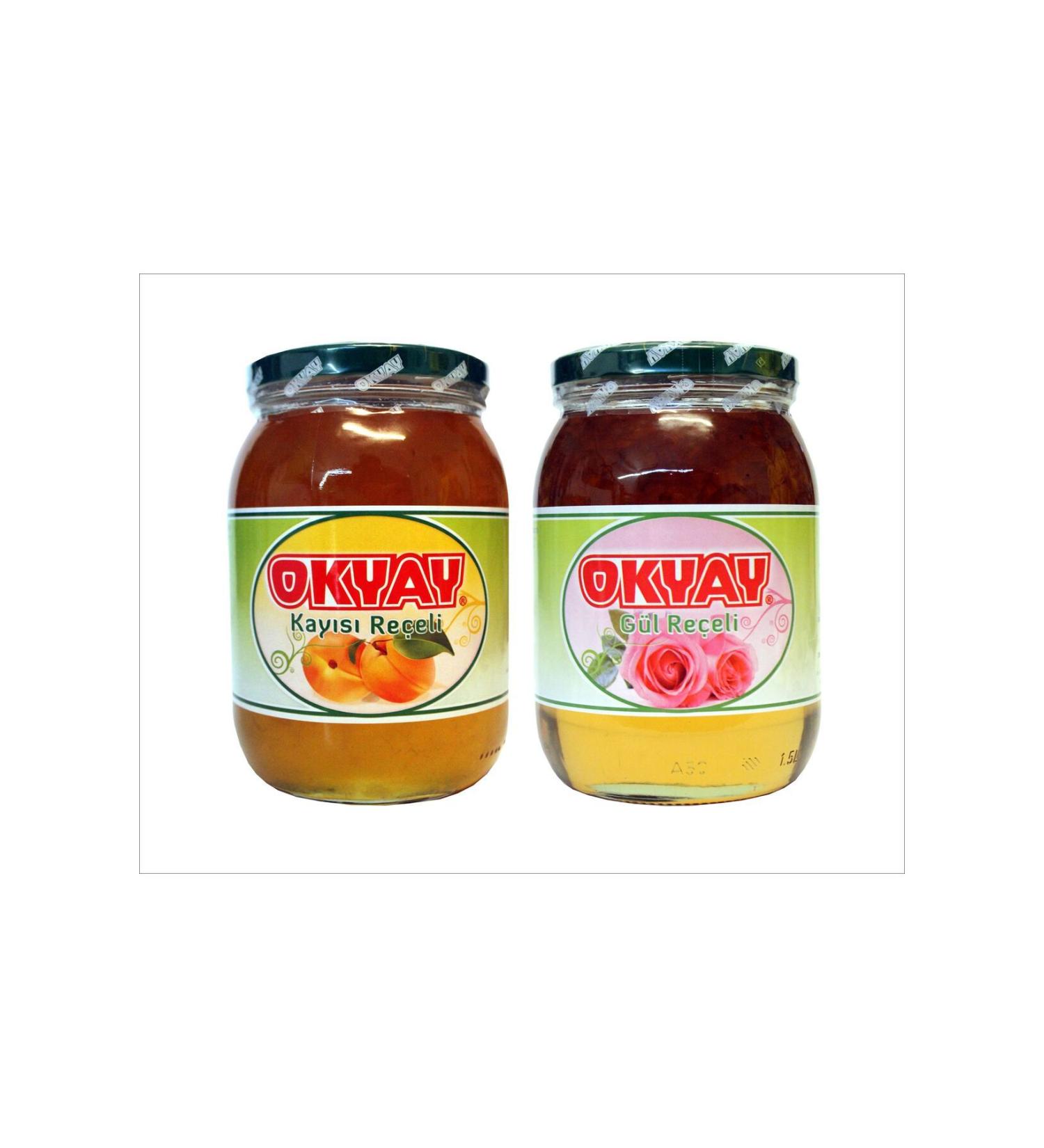 Okyay ADVANTAGE PACKAGE OF 2 (1900 GR. APRICOT AND 1900 GR. ROSE JAM)
