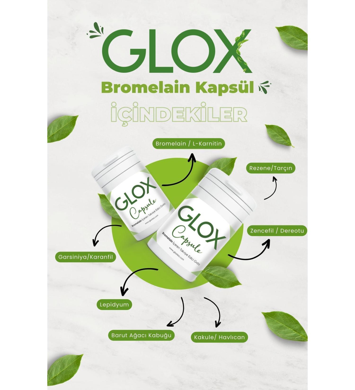 Glox Tea Glox Cap - Energy-Giving Food Supplement Containing Bromelain 60 Days Use 2 Months