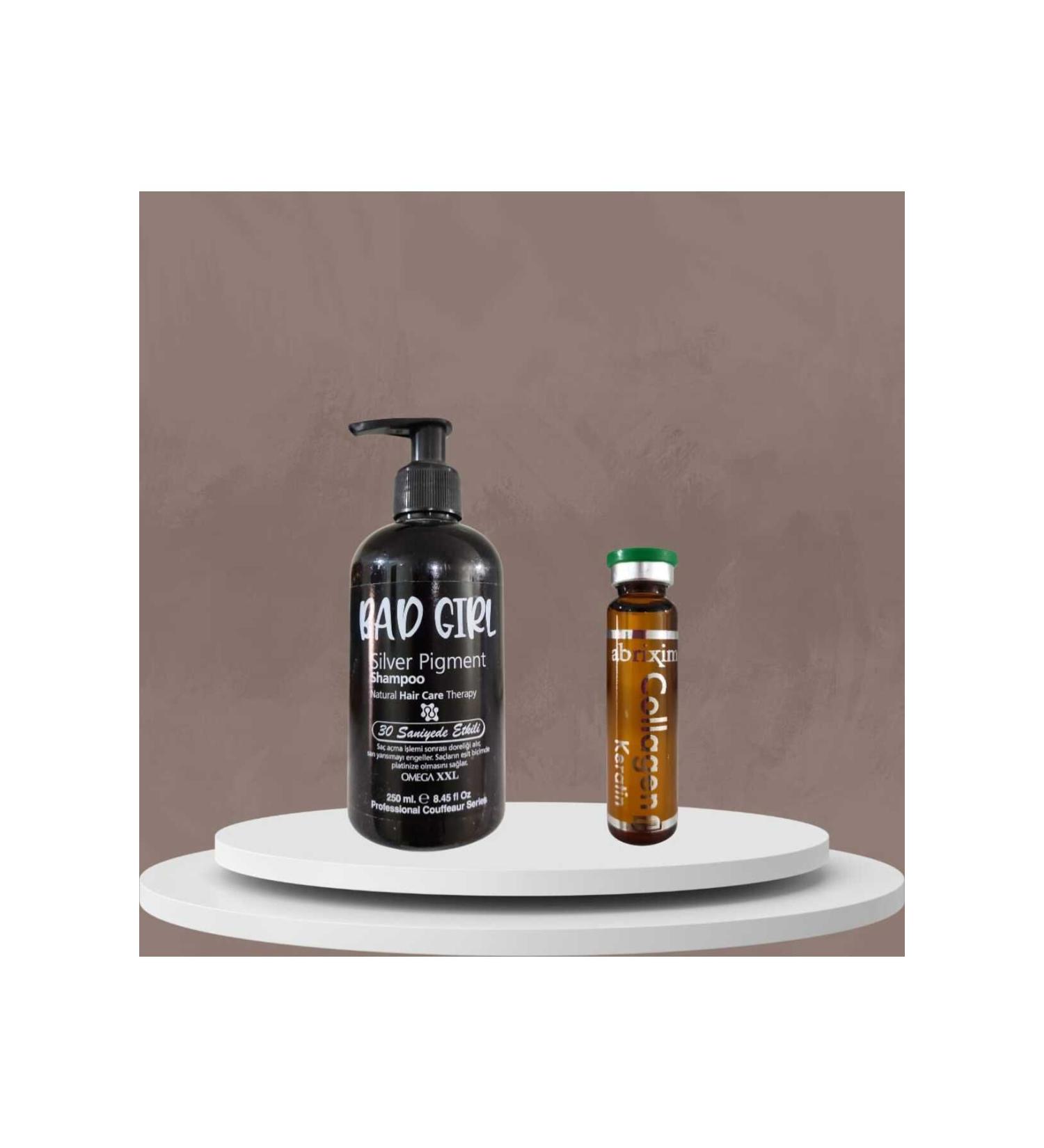 The Solution is Here Purple Shampoo Silver Pigment Effective in 30 Seconds 250 ml and Collegen Keratin Serum 10 ml