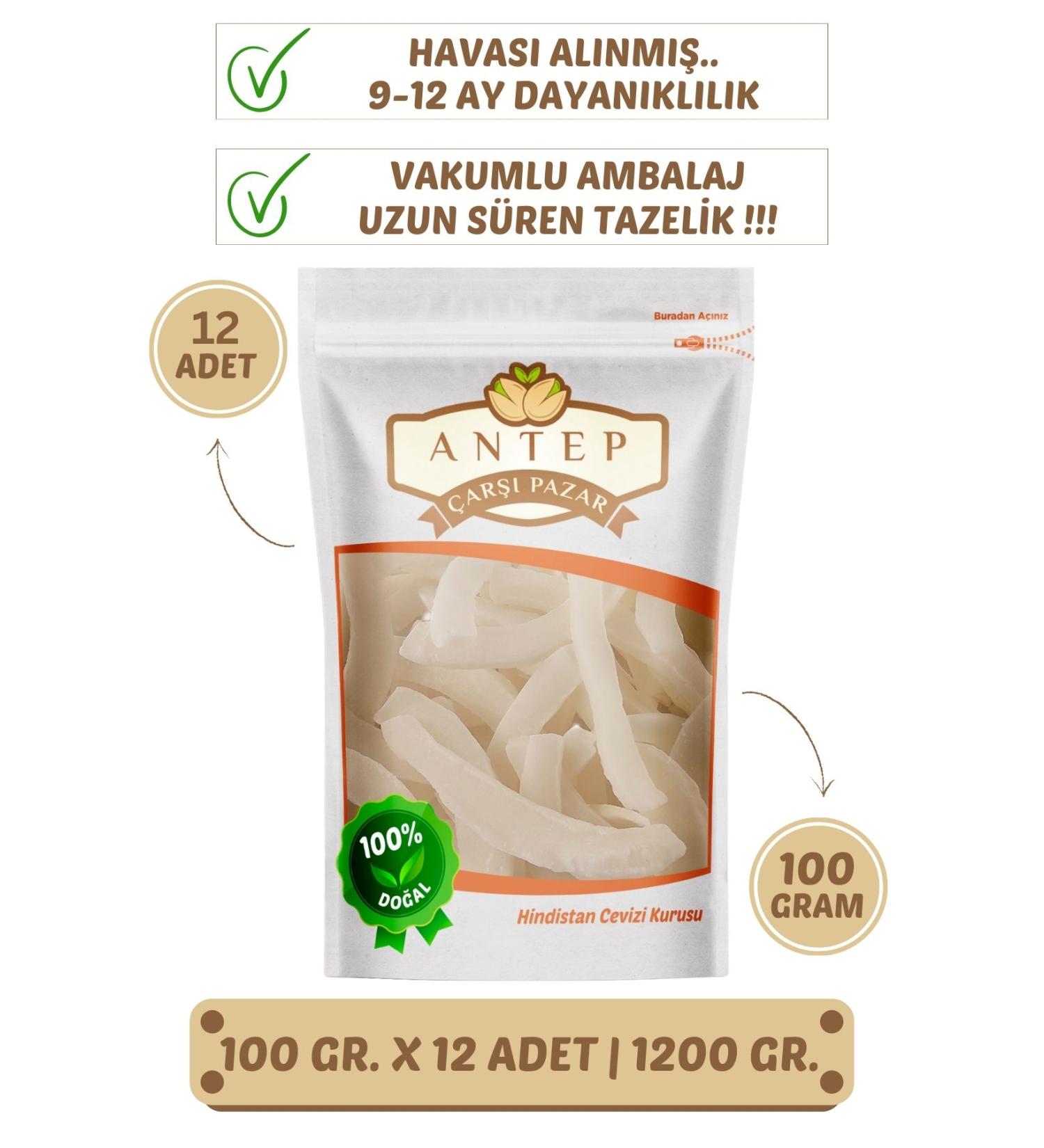 Antep Bazaar Market Dried Coconut Dried Fruit | 100 Gr. X 12 Pieces | VACUUM PACKAGING