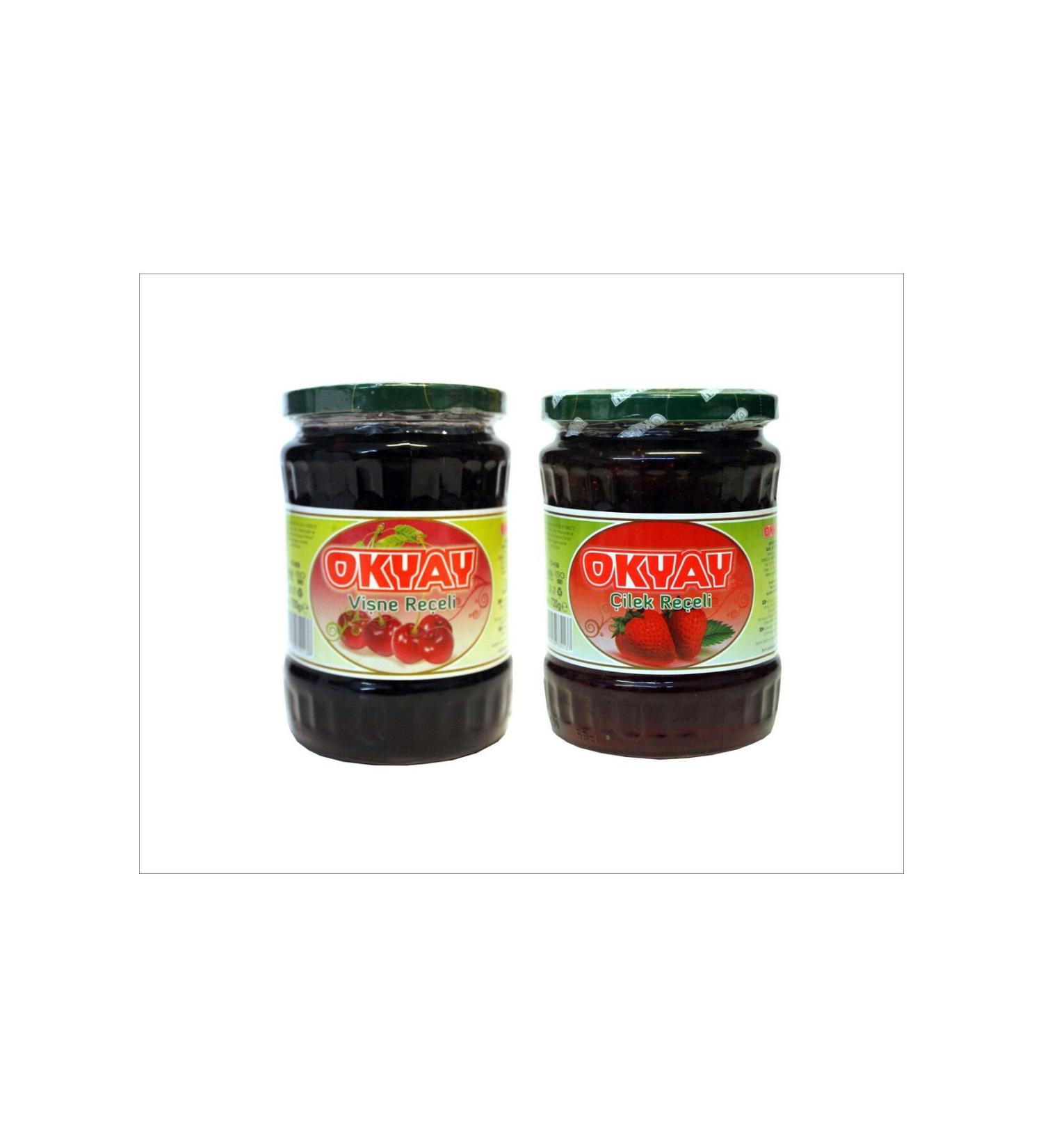Okyay ADVANTAGE PACKAGE OF 2! (720 GR. SOUR CHERRY JAM AND 720 GR. STRAWBERRY JAM)