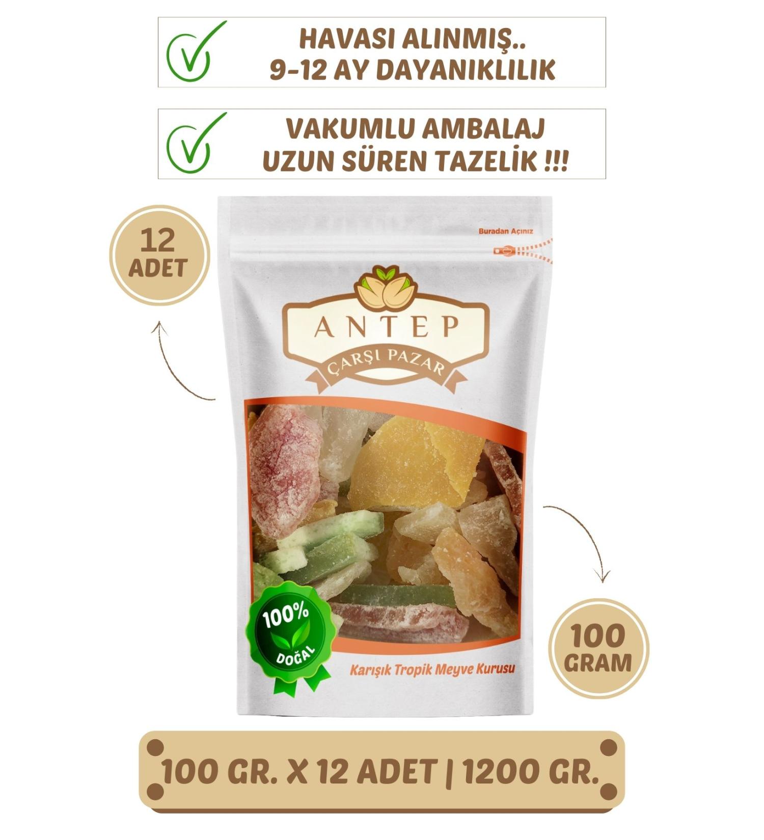 Antep Bazaar Mixed Dried Fruit | 100 Gr. X 12 Pieces | VACUUM PACKAGING