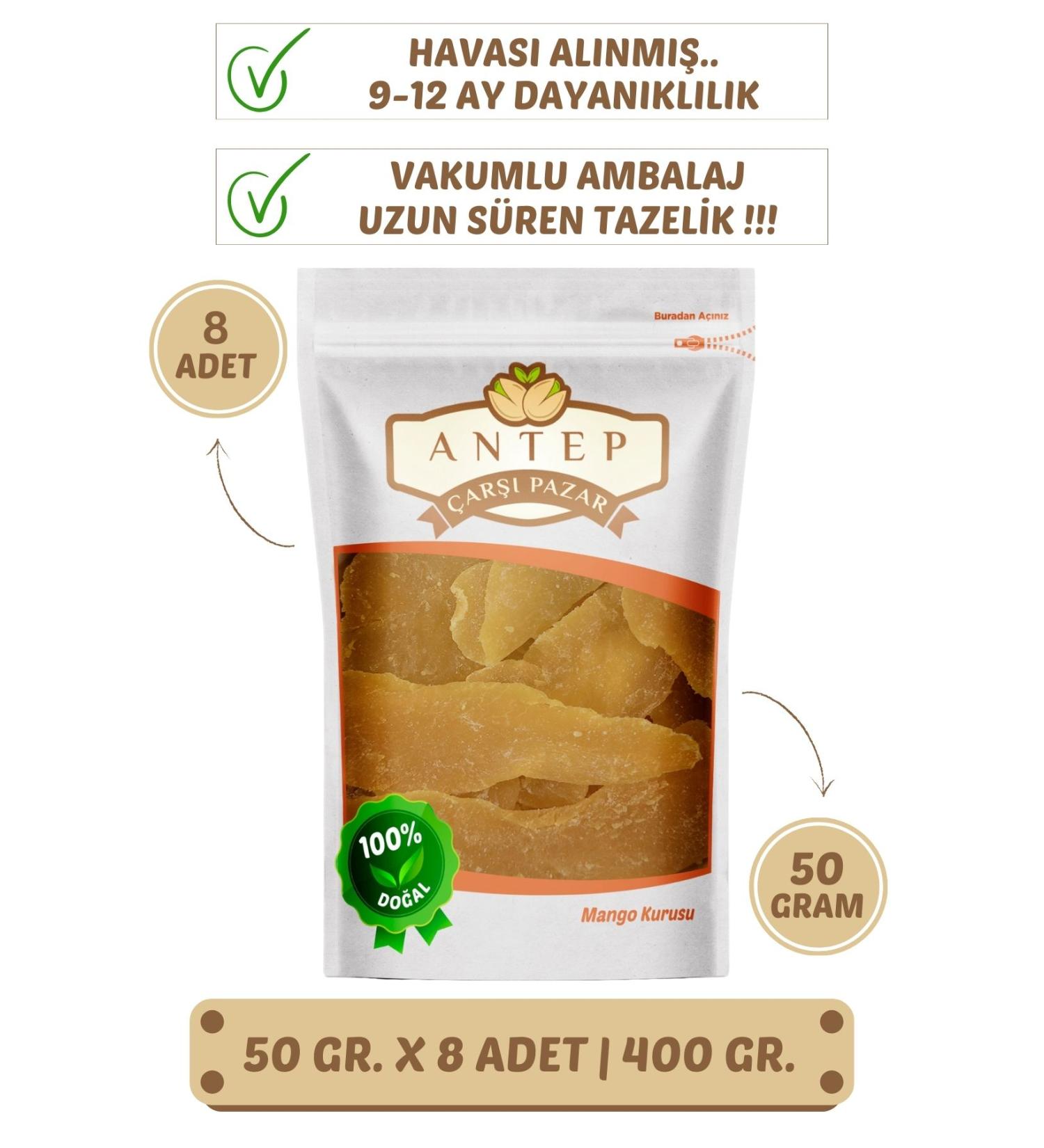 Antep Bazaar Dried Mango Dried Fruit | 50 Gr. X 8 Pieces | VACUUM PACKAGING