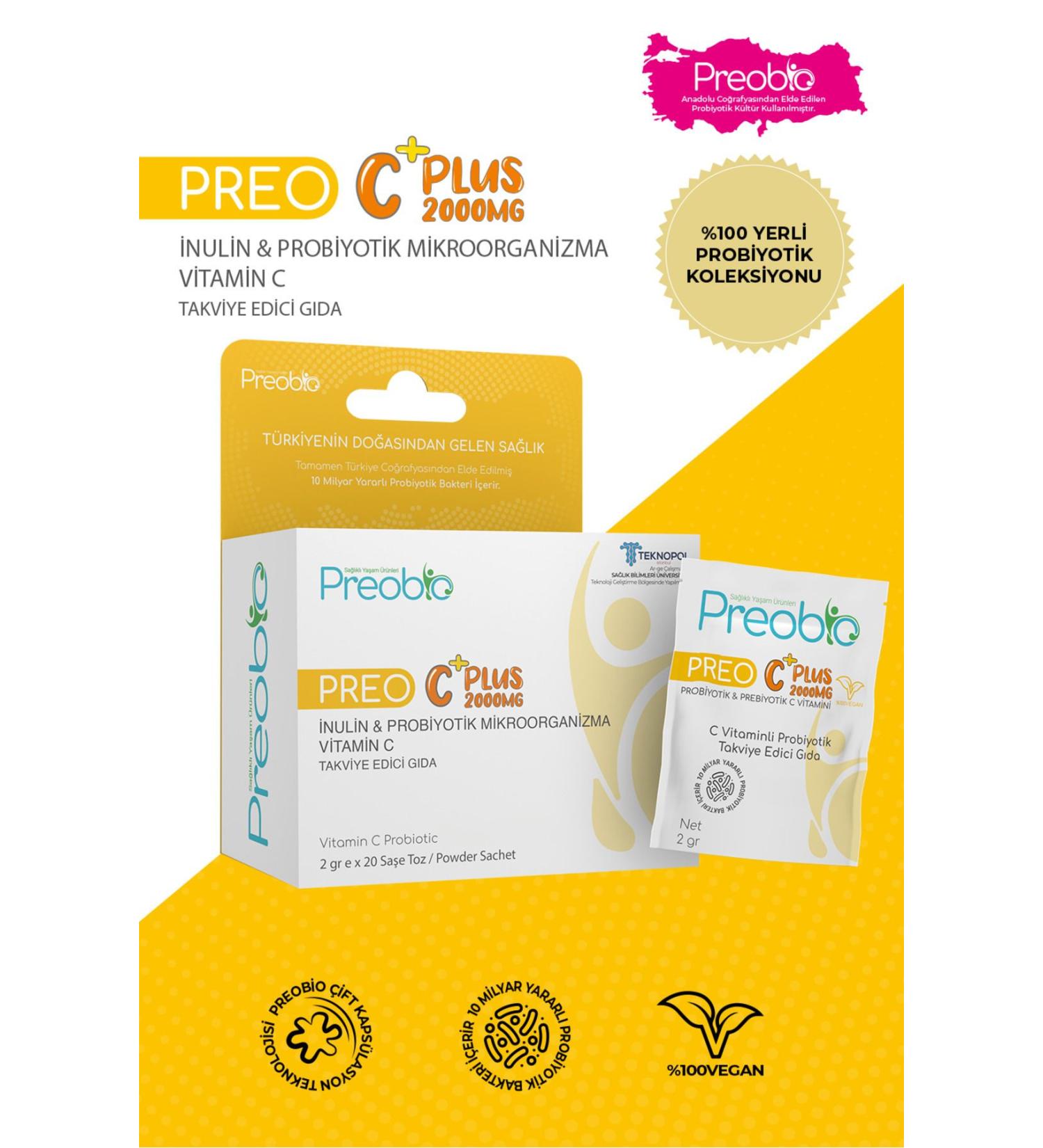Preobio Preo C Plus Probiotic and Vitamin C Containing Supplementary Food 2 gr X 20 Pieces in 1 Box - Buy Online on GoSupps.com