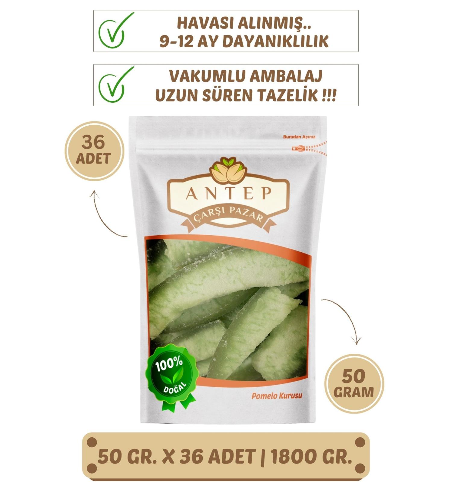 Antep Bazaar Market Pomelo Dried Fruit | 50 Gr. X 36 Pieces | VACUUM PACKAGING