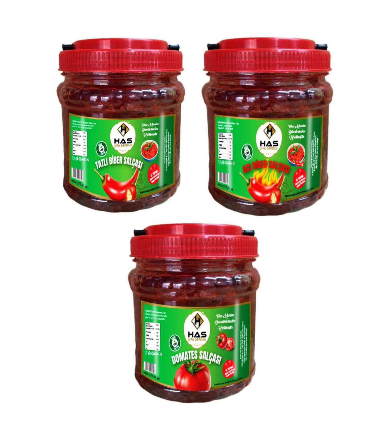 Has Healing Warehouse Gaziantep Sun Dried Handmade Mixed Pepper Tomato Paste 1kg+1kg+1kg