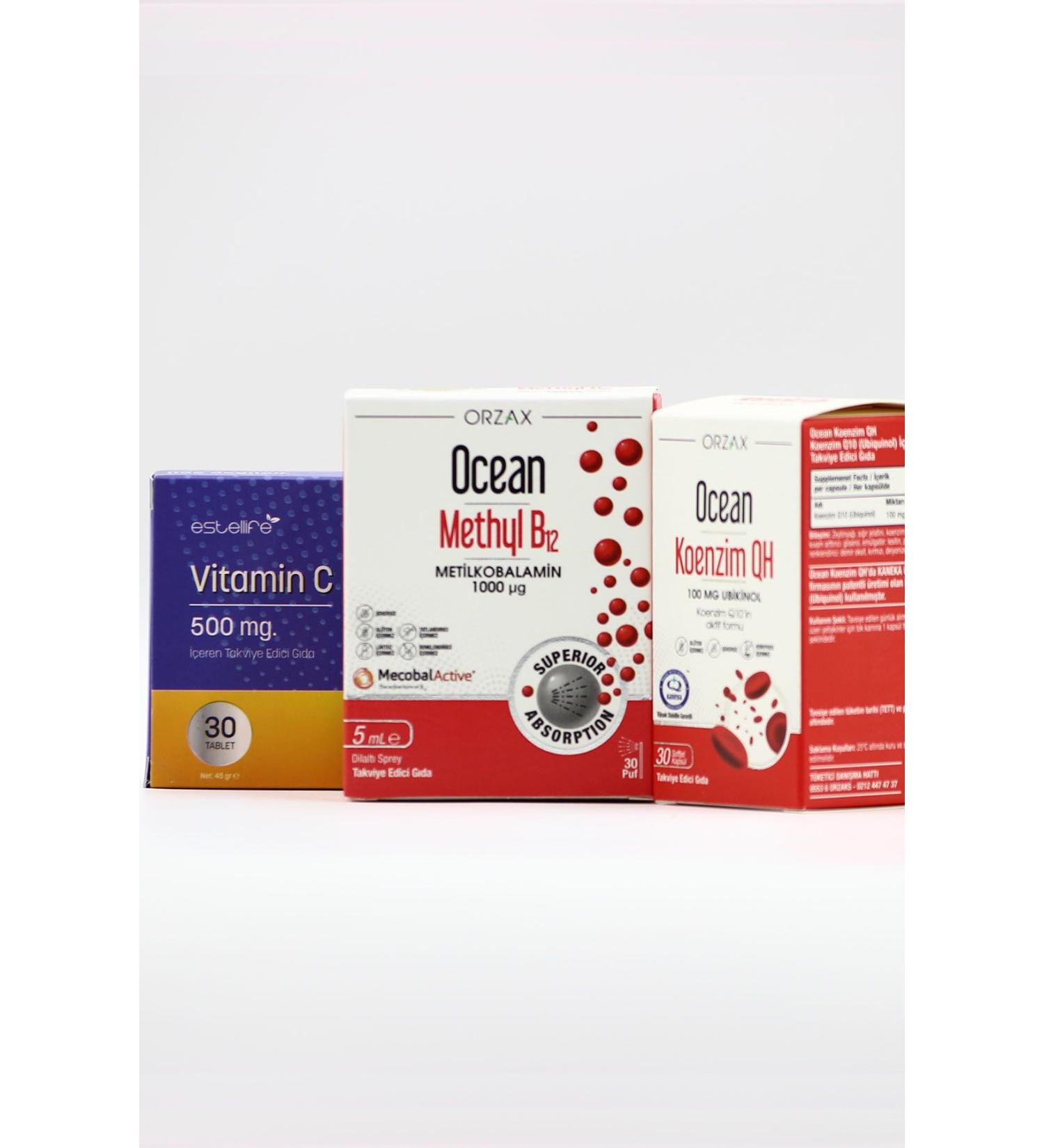 Ocean Product Set: Ocean Methyl B12 & Coenzyme QH & Vitamin C Trio