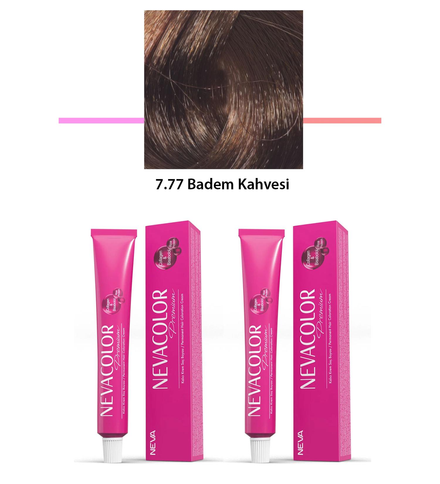 Set of 2 Premium 7.77 Almond Brown - Permanent Cream Hair Dye 2 X 50 g Tube