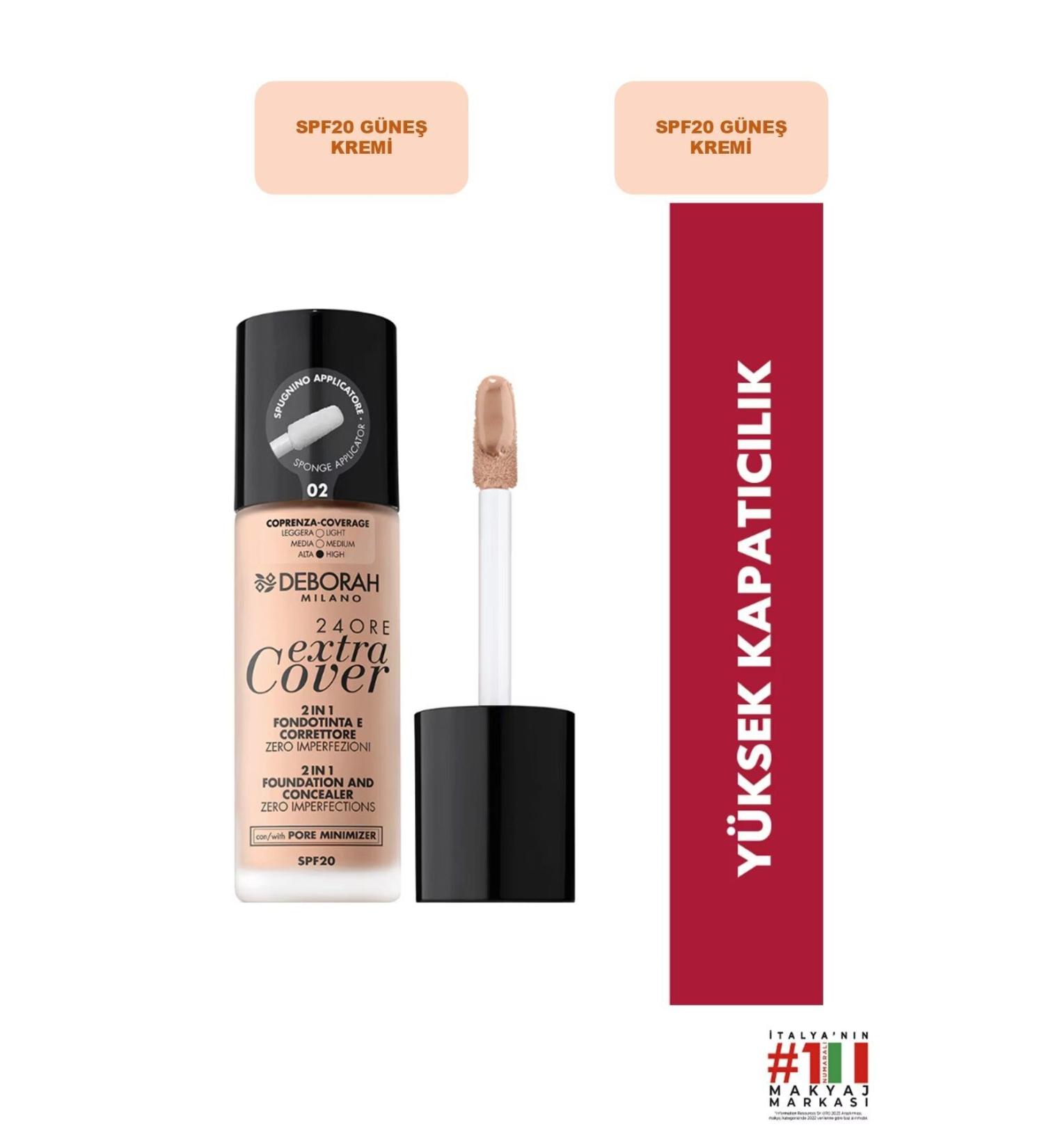 Deborah 24 Ore Extra Cover Foundation No: 02 Beige