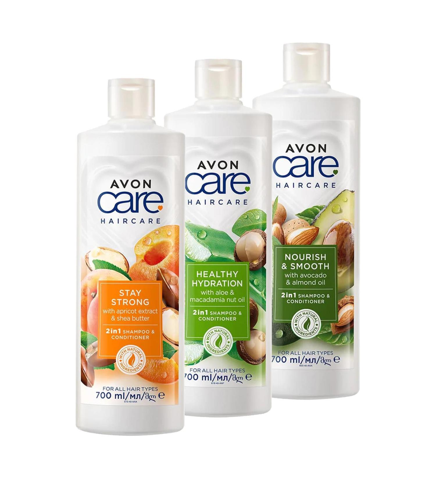 Avon Care Avocado Aloe Vera Apricot Extract Shampoo and Conditioner. Triple Set