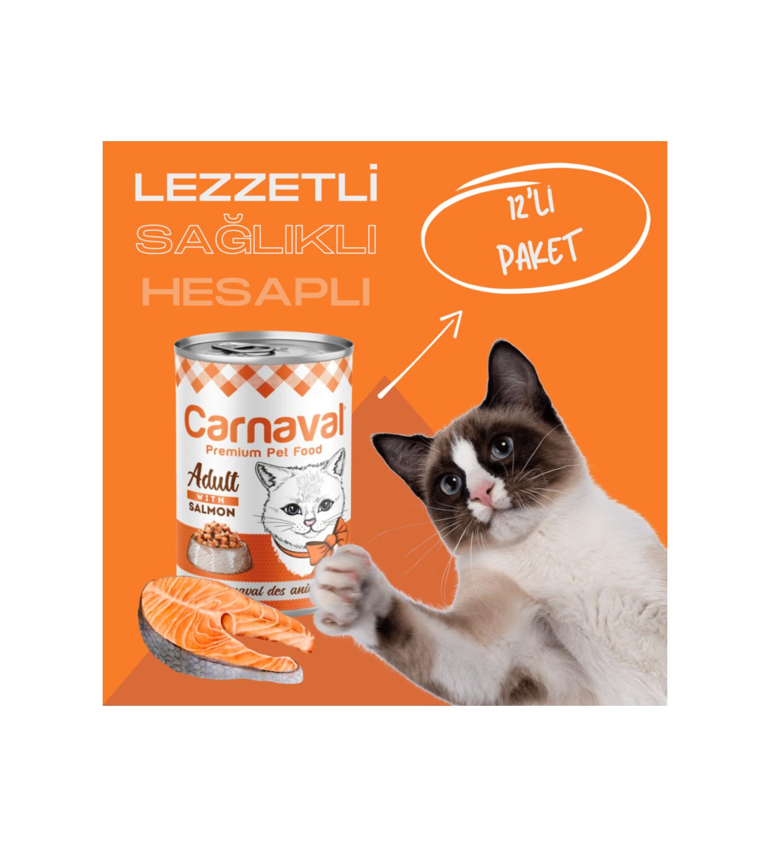 Carnaval Premium Adult Cat Canned Food with Salmon 400 gr X 12 Pieces - Buy Online on GoSupps.com