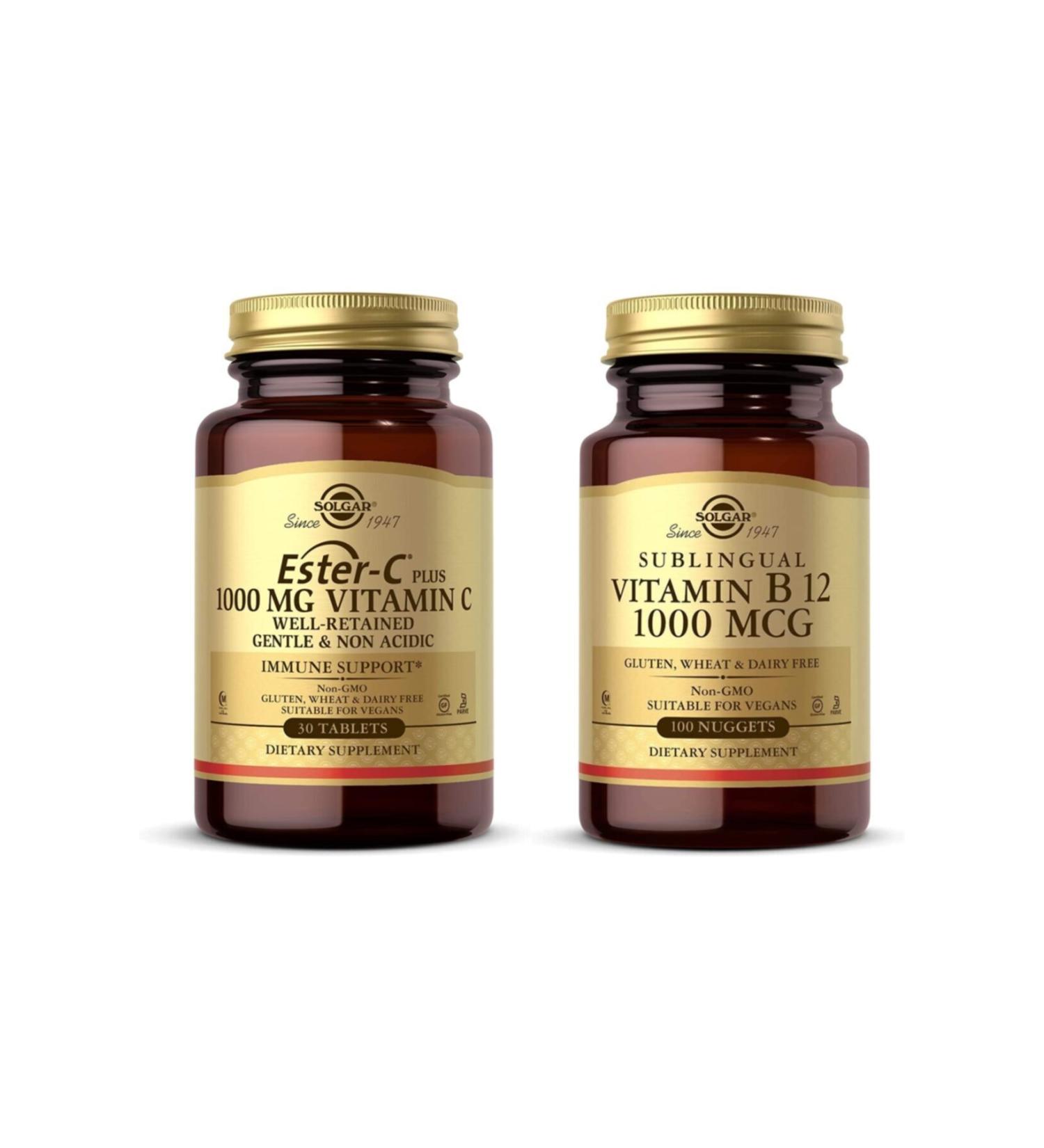 Solgar Ester-c Plus 1000 Mg 30 Tablets + Vitamin B12 1000 Mcg 100 Tablets