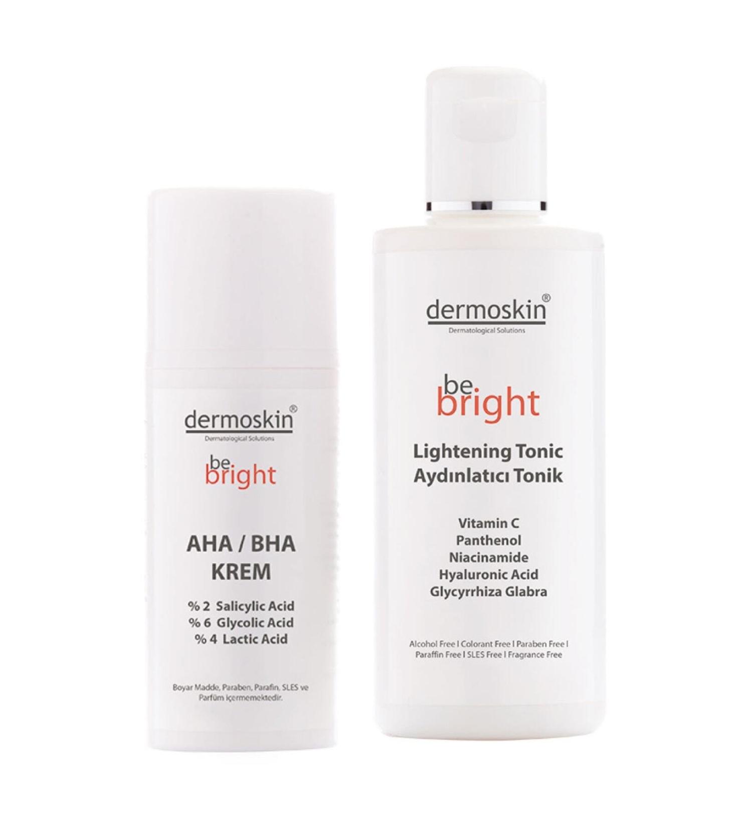 Dermoskin Be Bright Aha Bha Cream for Spotted Skin 33 ml + Be Bright Brightening Tonic 200 ml