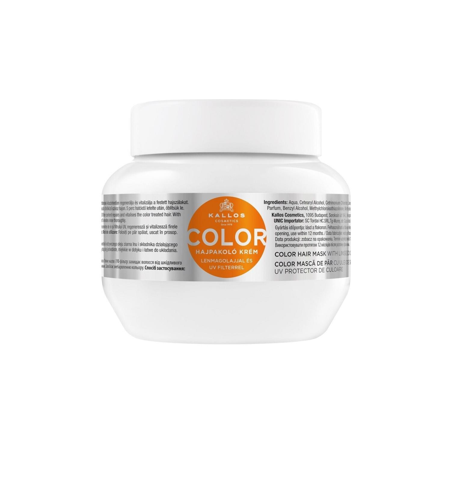 Kallos Cosmetics Color Hair Hair Care Mask with Flaxseed Oil and UV Filter for Dyed Hair 275ml