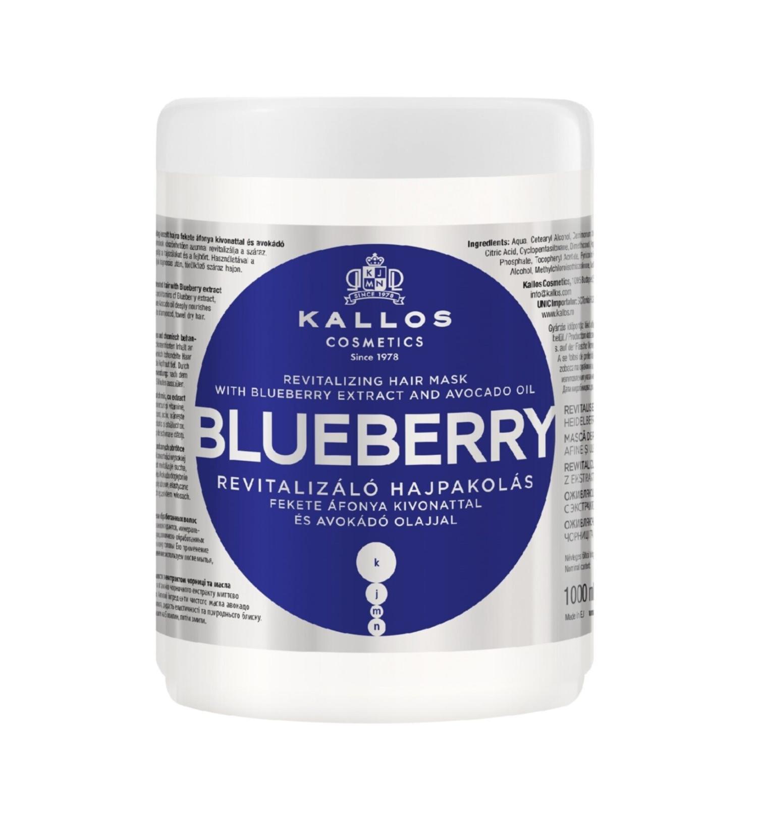 Kallos Cosmetics Blueberry Hair Mask Revitalizing Hair Care Mask with Blueberry Extract and Avocado Oil 1000ml