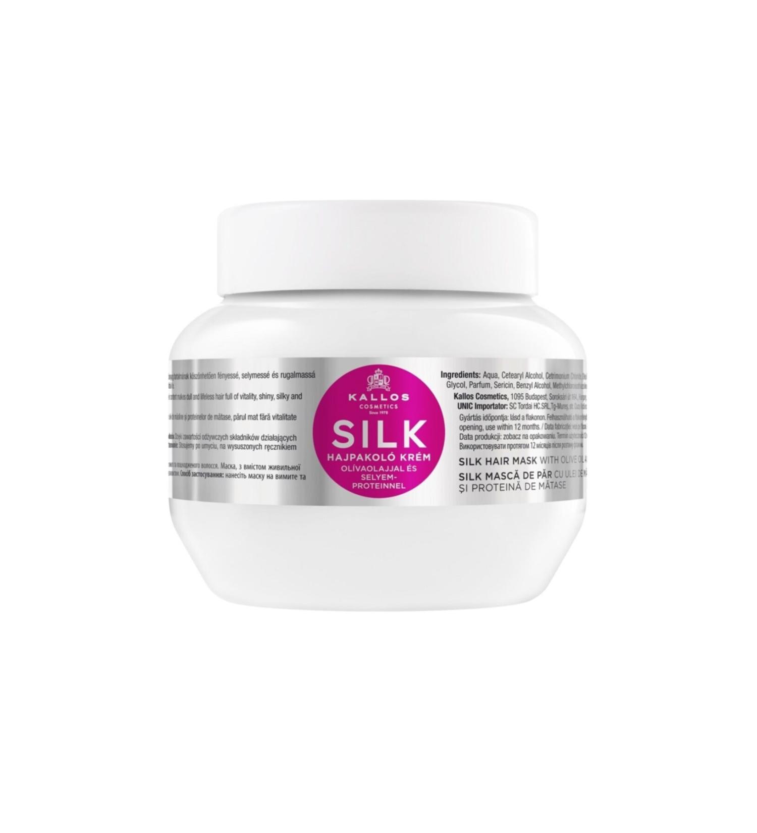 Kallos Cosmetics Silk Hair Mask Olive Oil and Silk Protein Hair Care Mask for Dry Dull and Lifeless Hair 275ml