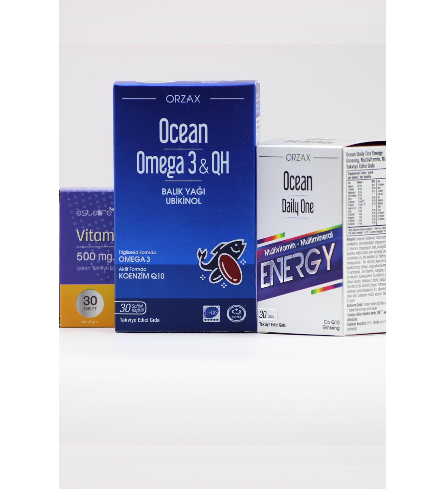 Ocean Omega 3 & QH - Ocean Daily One Energy - Vitamin C 500 mg