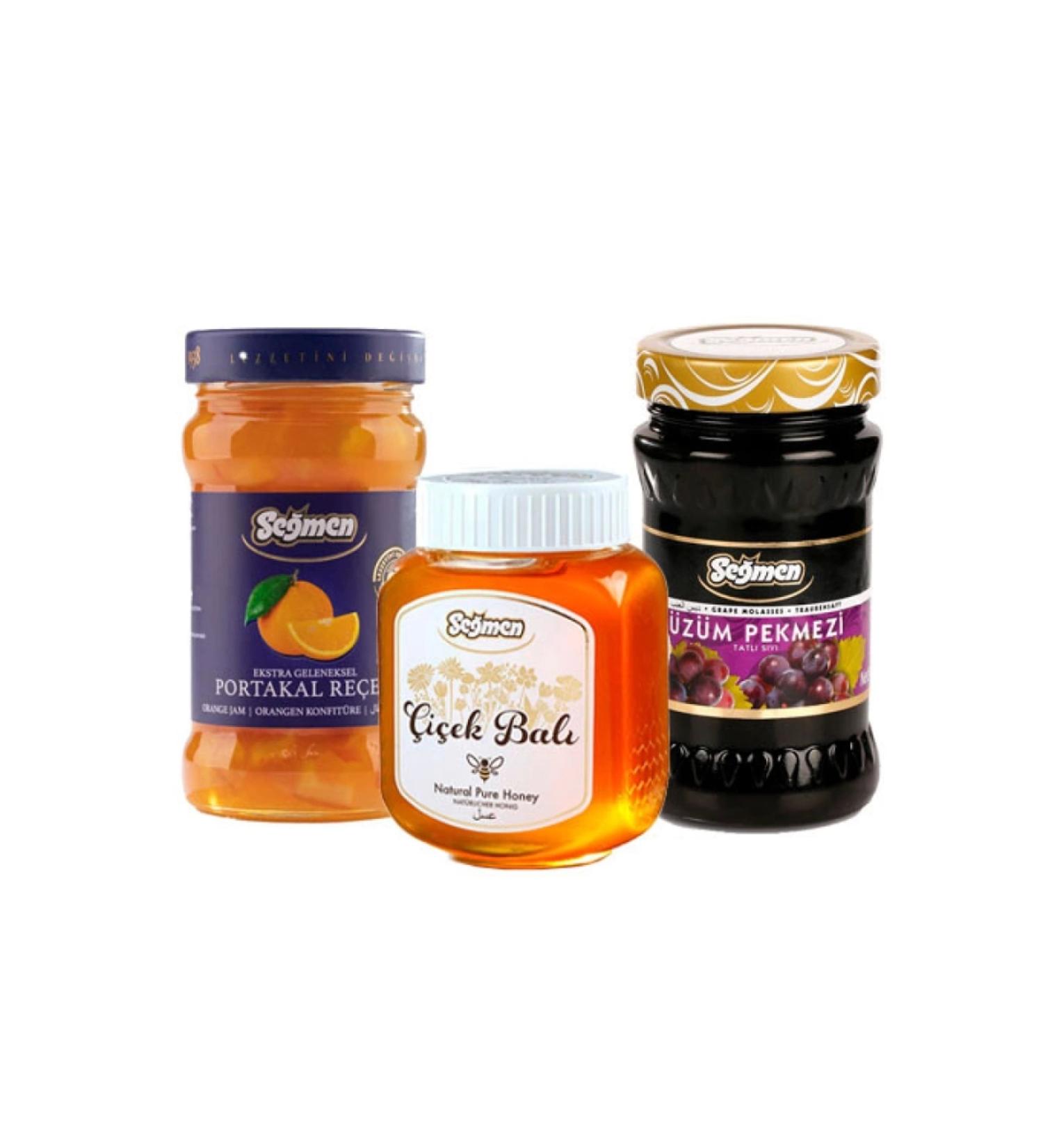Se men Orange Jam Flower Honey and Grape Molasses (3 pieces)